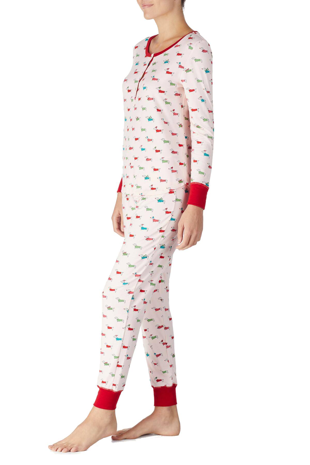 Kate Spade New York Pink Dachshund FA LA LA Henley/Jogger 2-Pc Pajama Set
