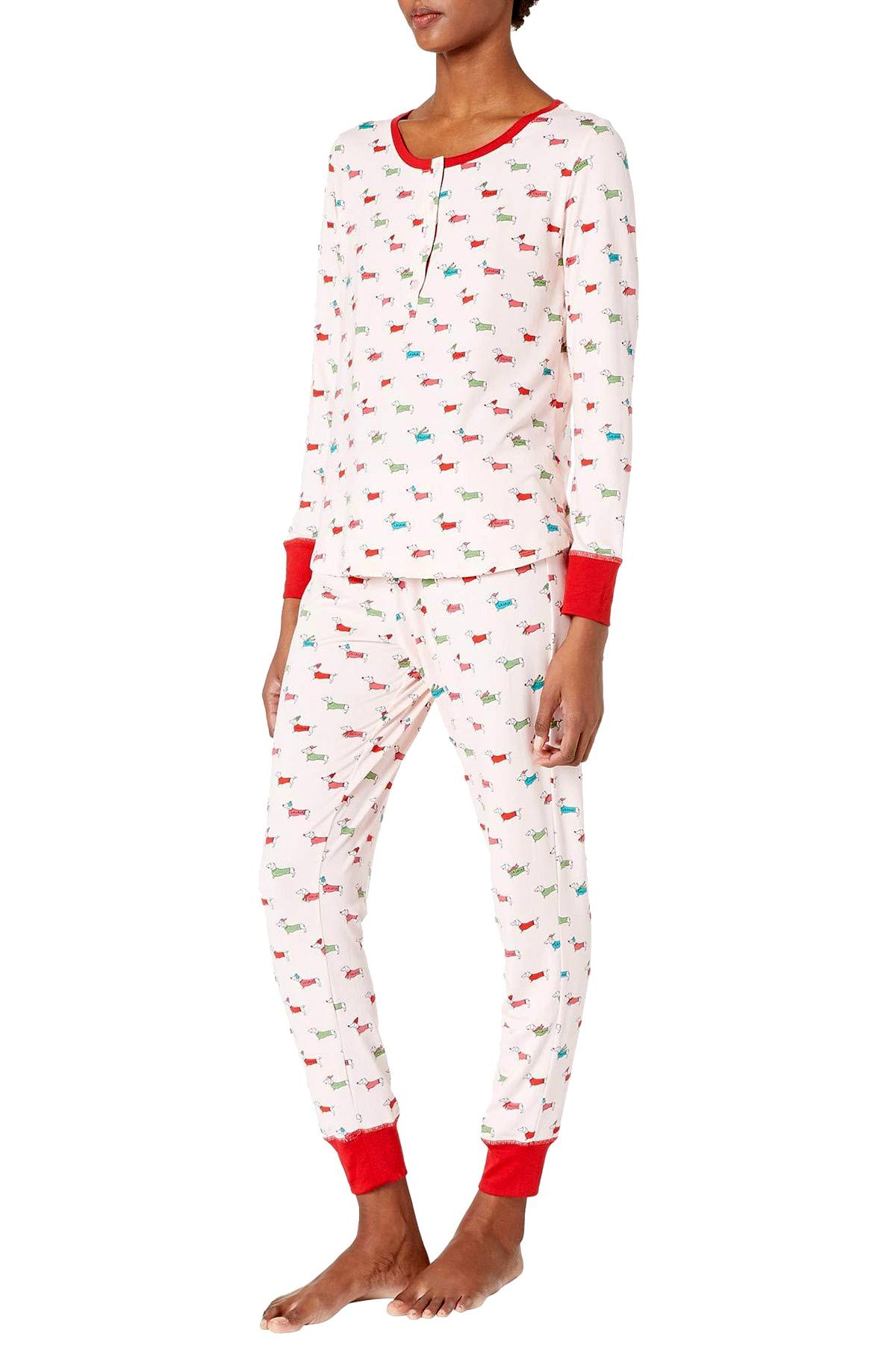 Kate Spade New York Pink Dachshund FA LA LA Henley/Jogger 2-Pc Pajama Set