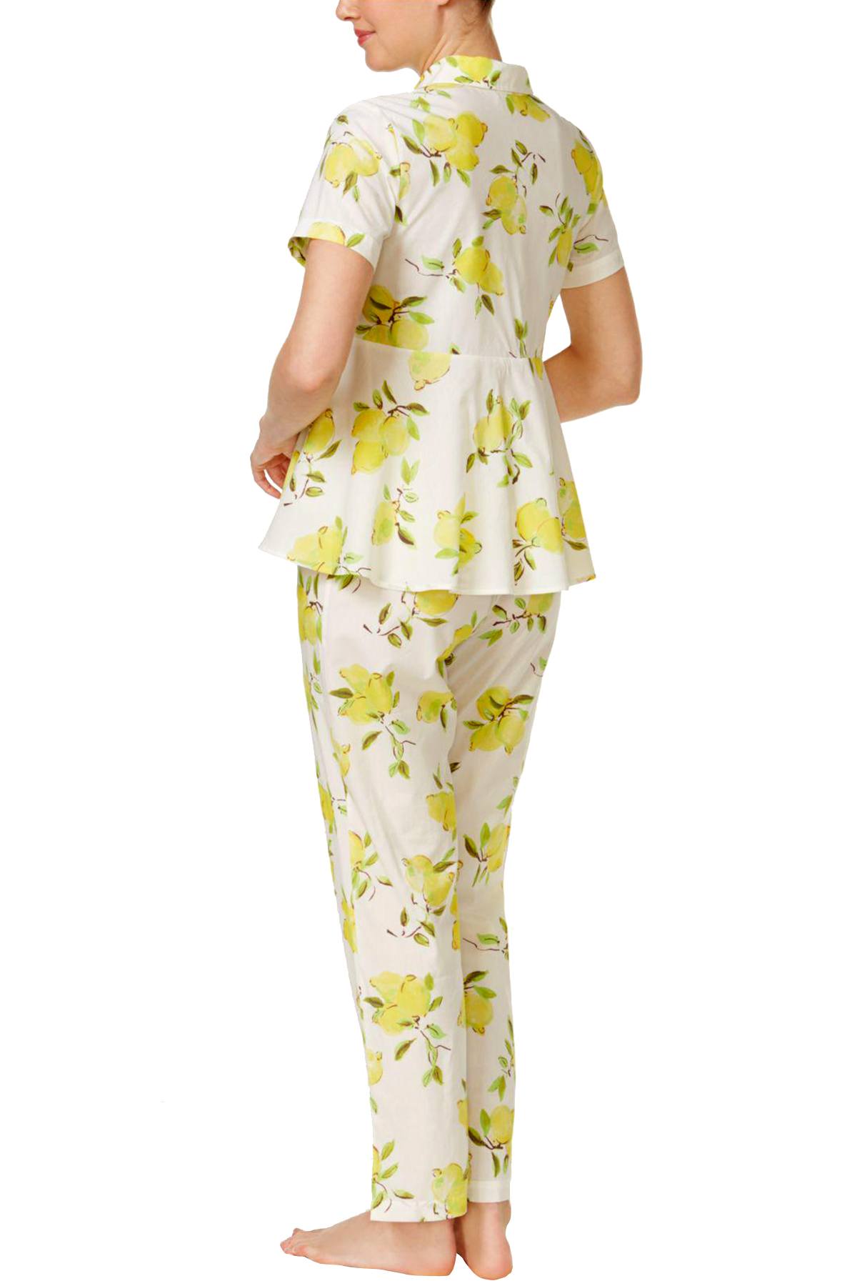 Kate Spade New York Yellow/White Lemon Printed Peplum 2-Pc PJ Set