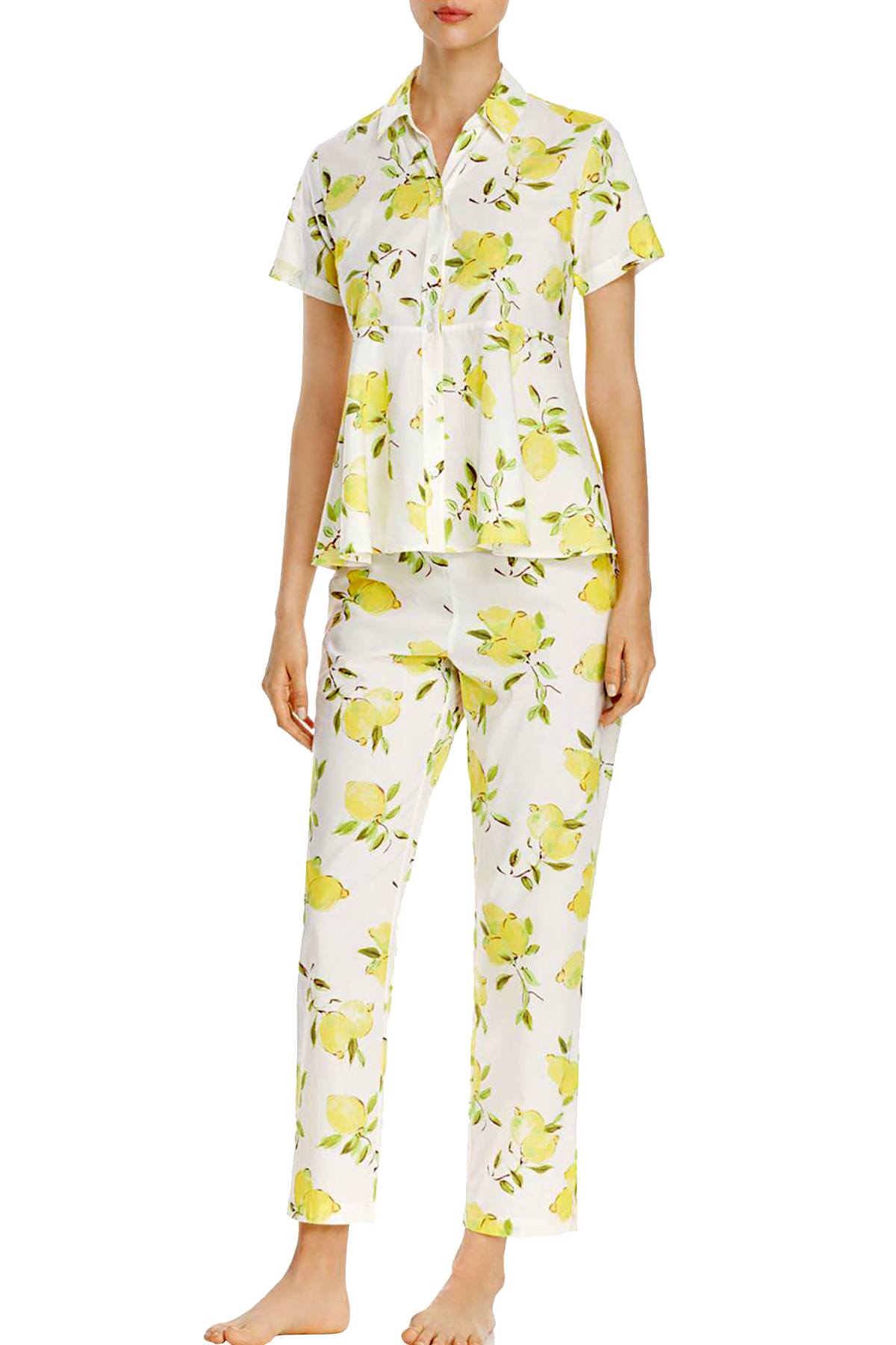 Kate Spade New York Yellow/White Lemon Printed Peplum 2-Pc PJ Set
