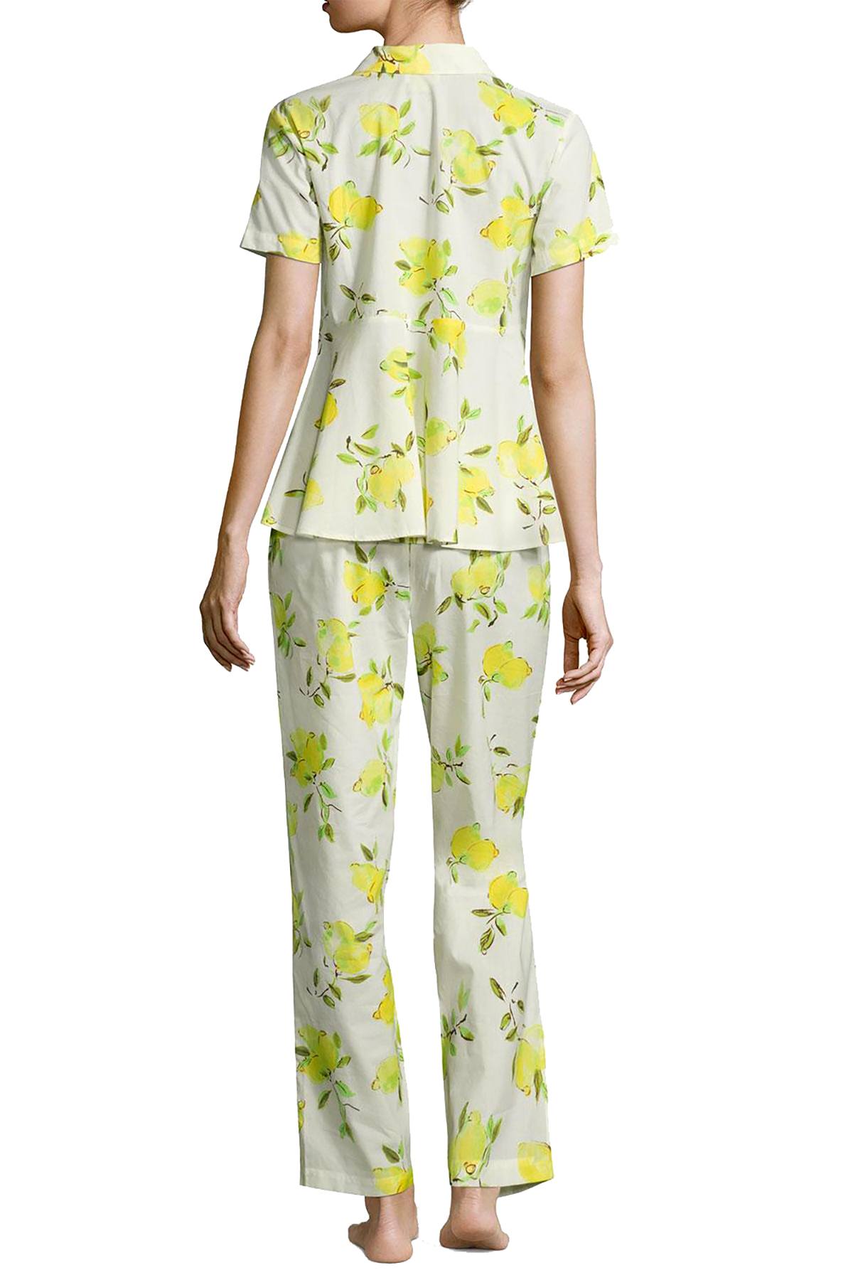 Kate Spade New York Yellow/White Lemon Printed Peplum 2-Pc PJ Set