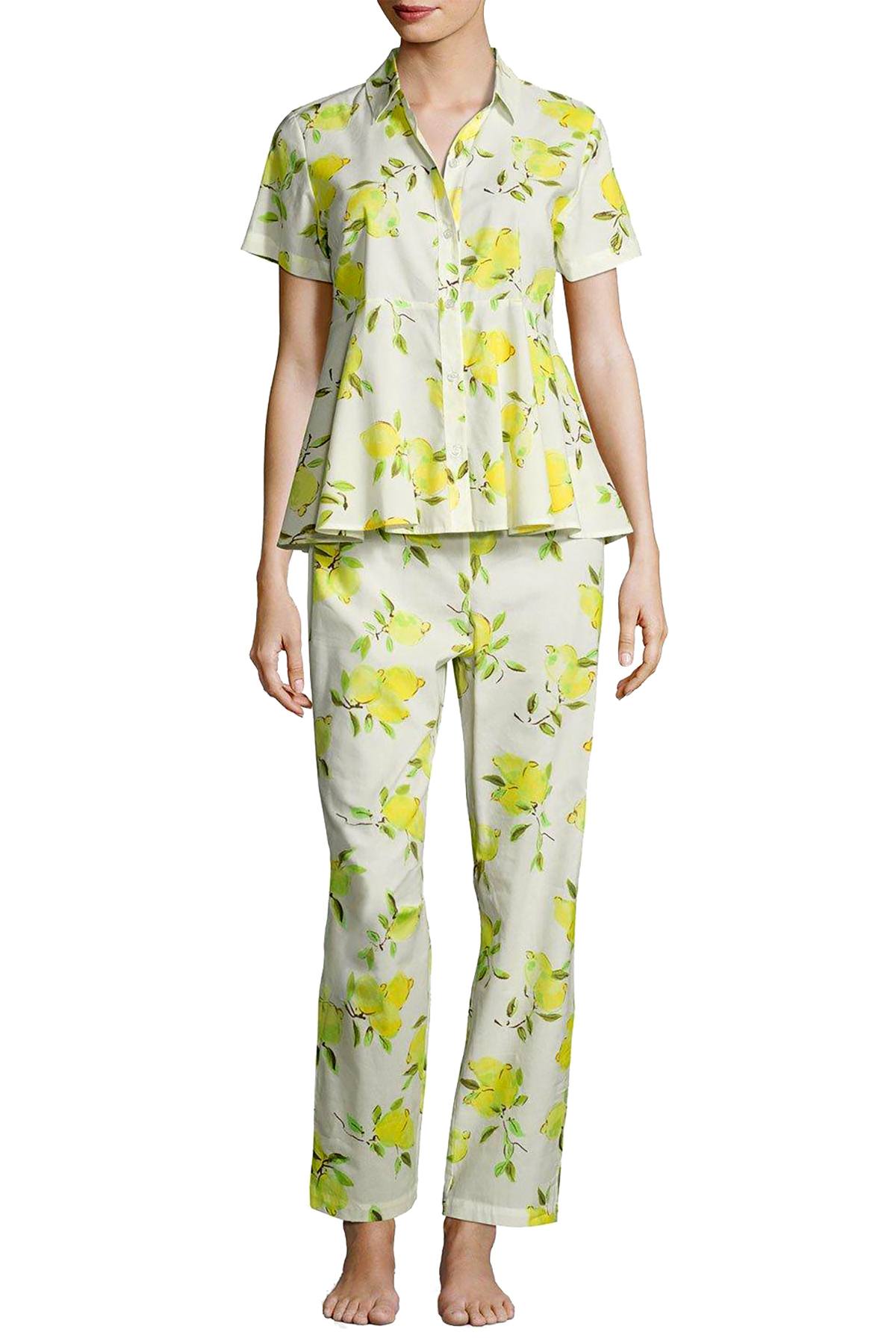 Kate Spade New York Yellow/White Lemon Printed Peplum 2-Pc PJ Set