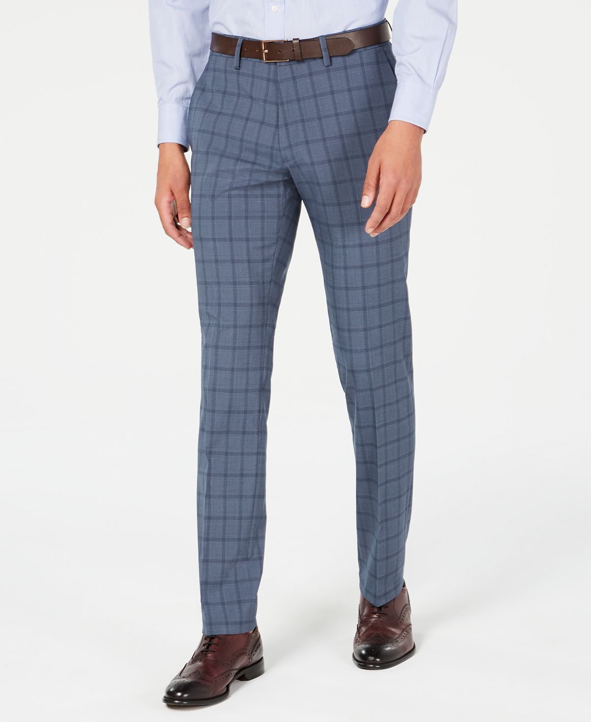 Kenneth Cole Reaction Slim-fit Stretch Blue Plaid Dress Pants Dk. Blue