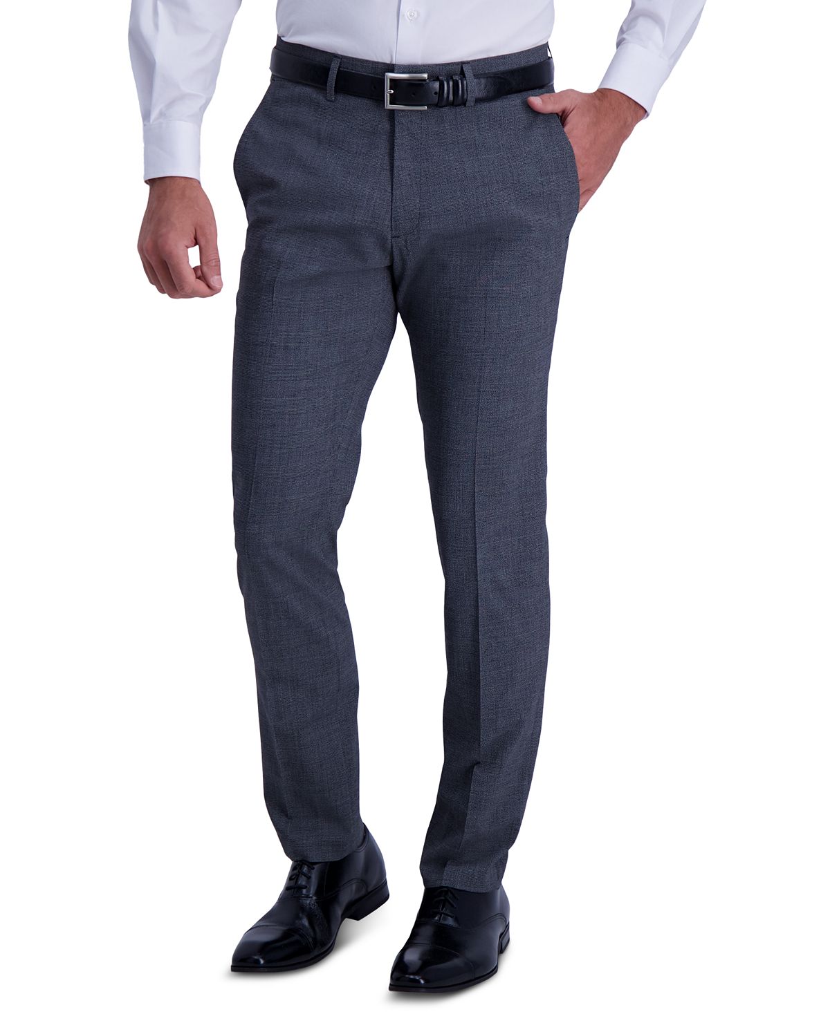 Kenneth Cole Reaction Slim-fit Stretch Heathered Glen Plaid Dress Pants Charcoal