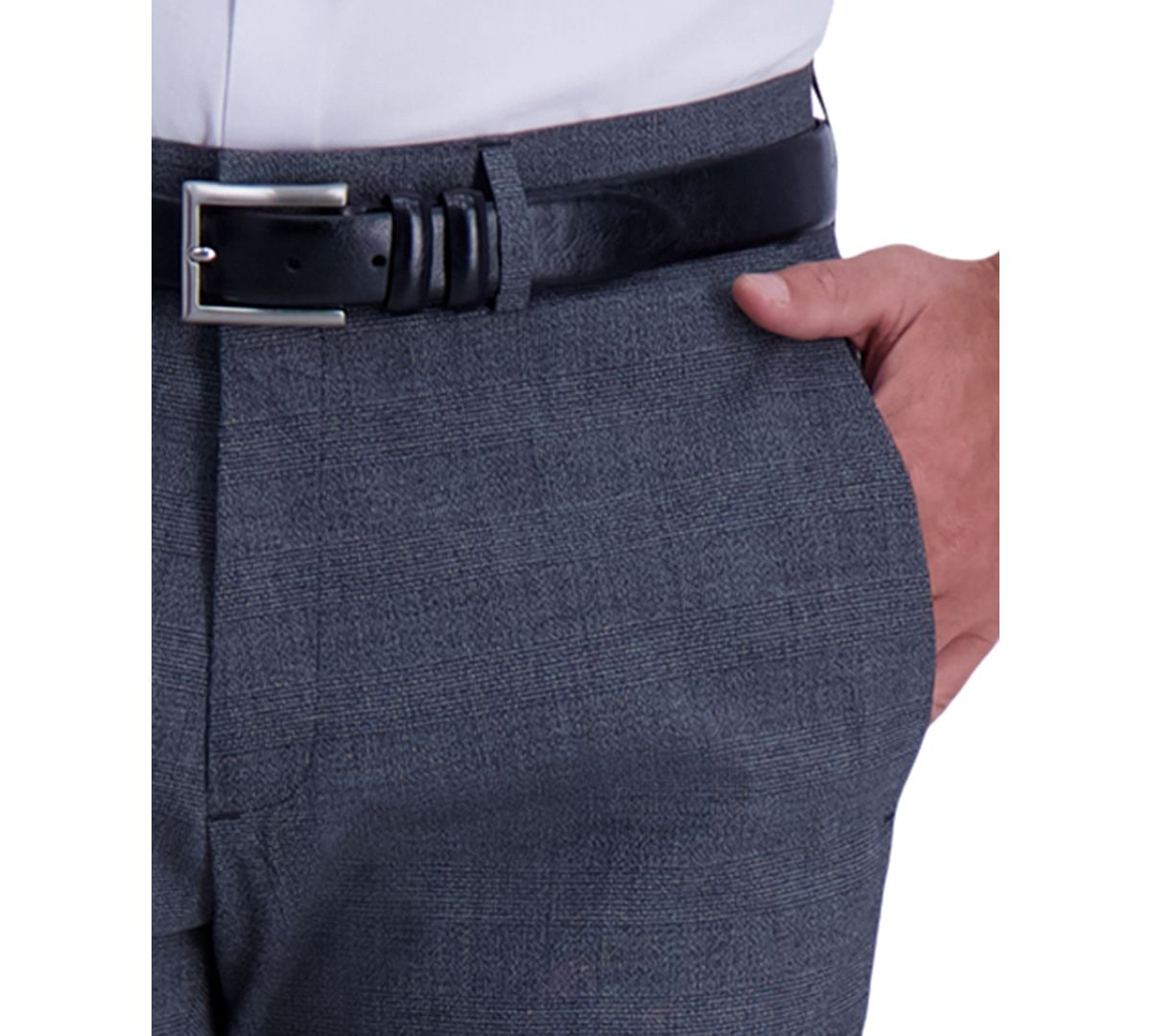 Kenneth Cole Reaction Slim-fit Stretch Heathered Glen Plaid Dress Pants Charcoal