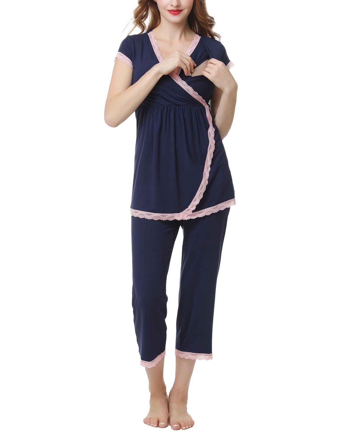 Kimi + Kai Kimi & Kai Cindy Maternity Nursing Pajama Set Navy