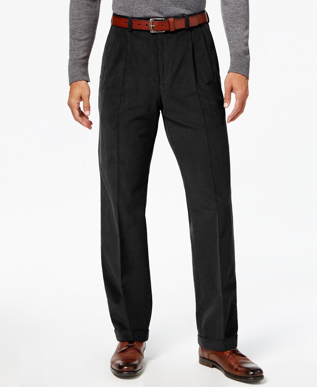 Lauren Ralph Lauren Classic/regular Fit Corduroy Double Reverse Pleated Dress Pants Black