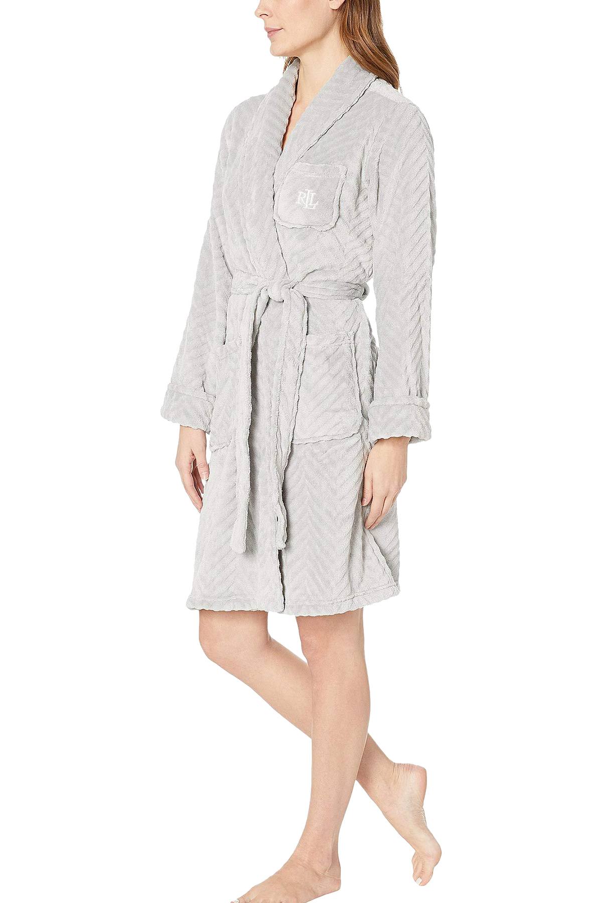 Lauren Ralph Lauren Grey Shawl-Collar Fleece Short Robe