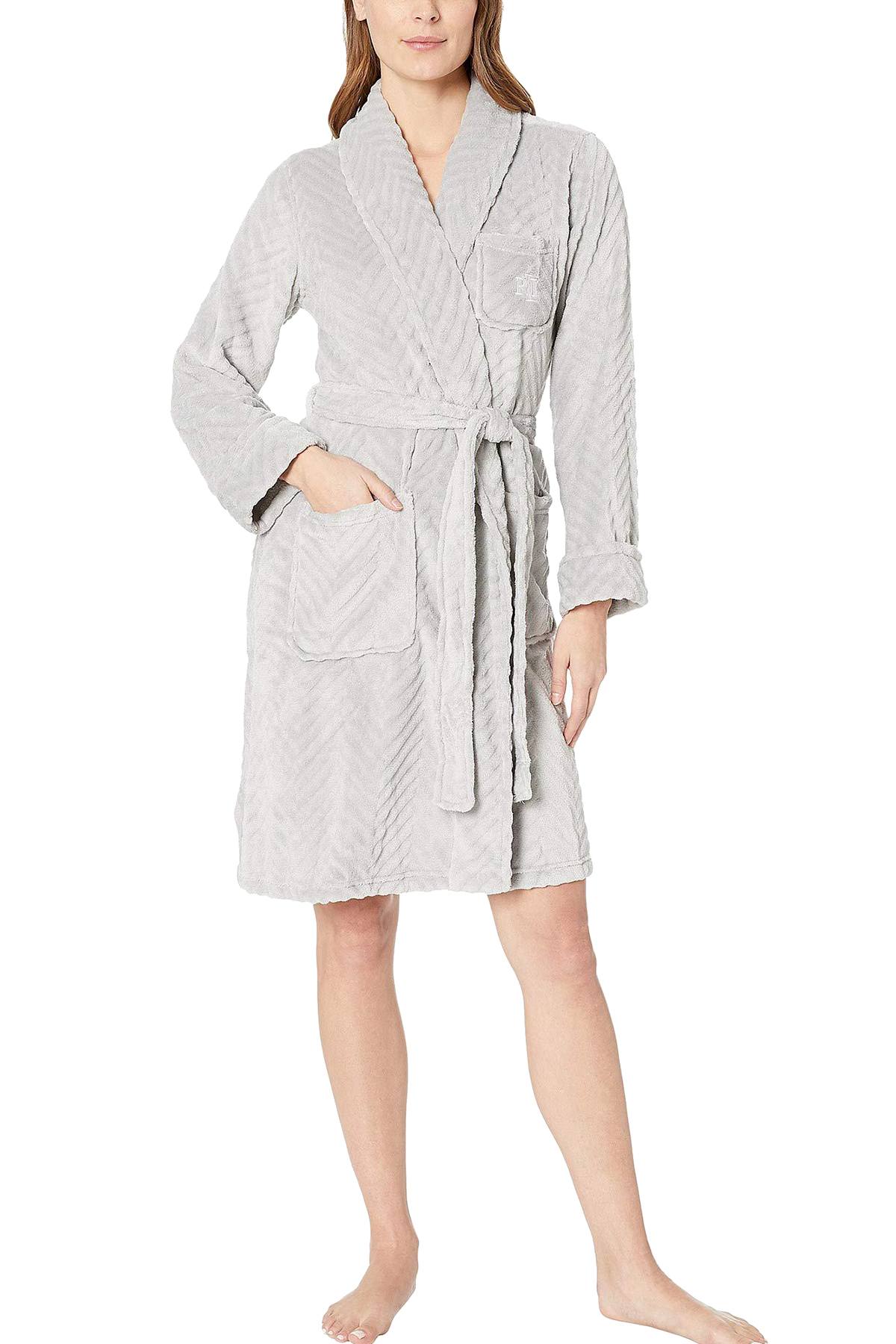 Lauren Ralph Lauren Grey Shawl-Collar Fleece Short Robe