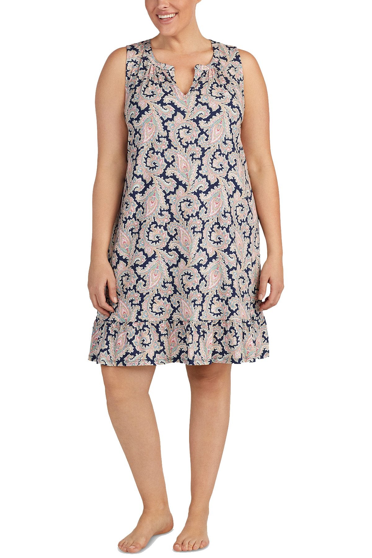 Lauren Ralph Lauren Navy Paisley Printed Cotton Classic Knits Nightgown