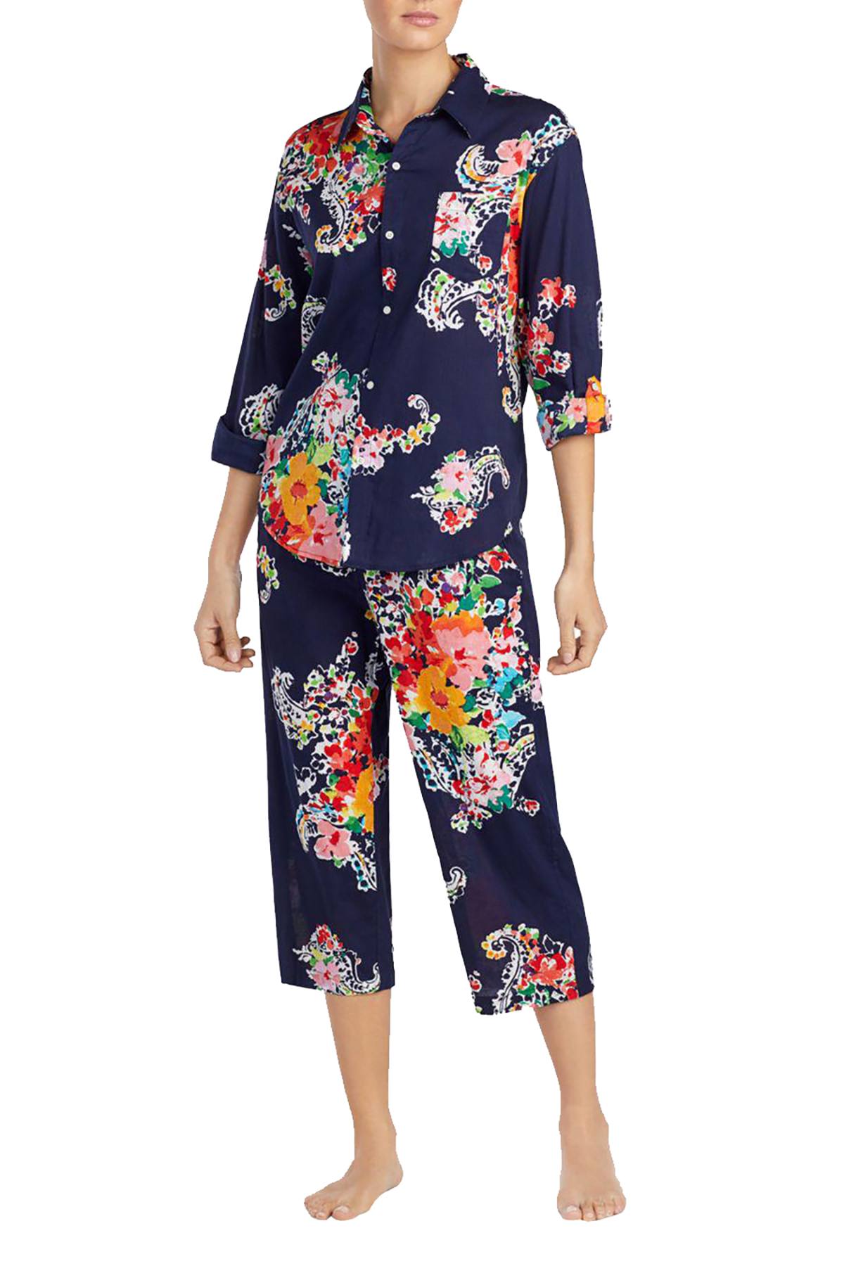 Lauren Ralph Lauren Navy-Printed Seaside Classic Capri Pajama Set