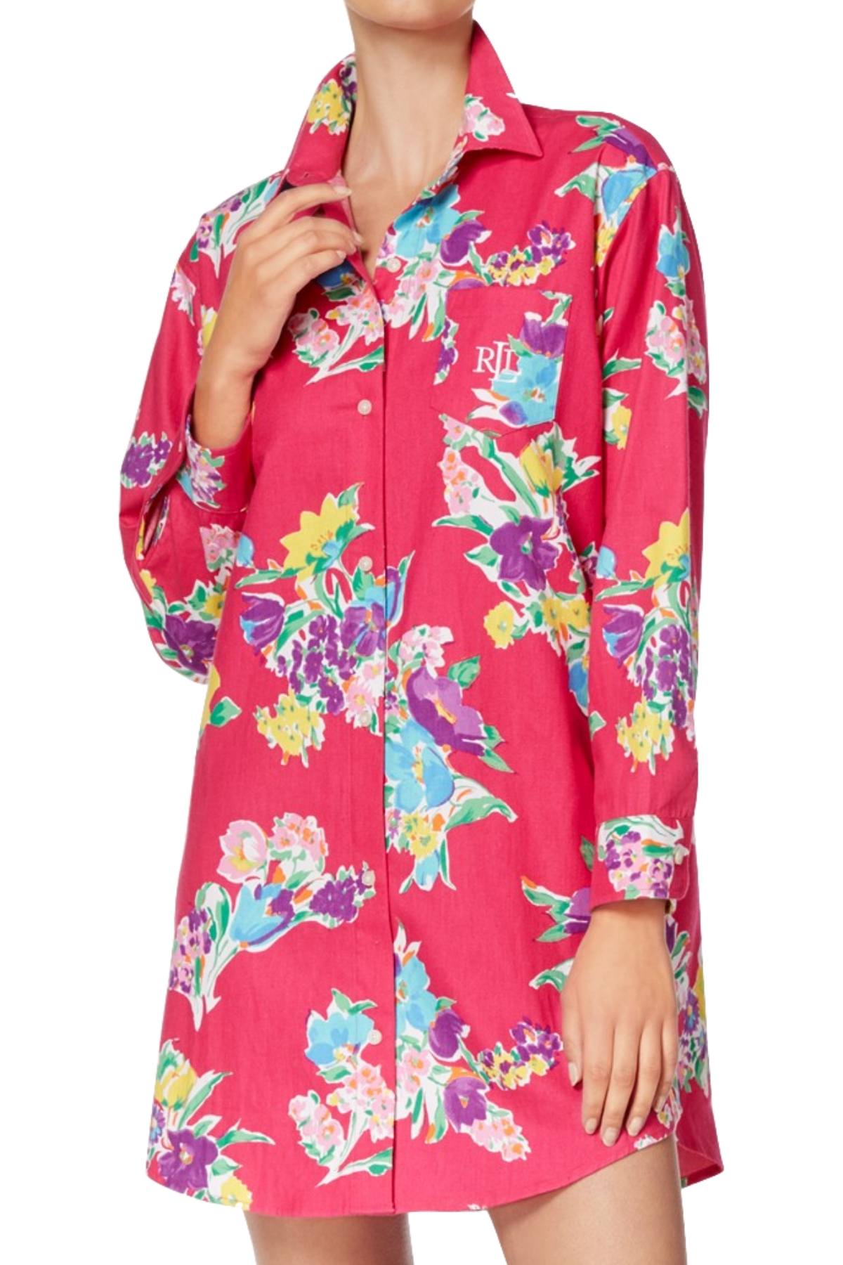 Lauren Ralph Lauren Pink-Floral Portofino Brushed-Twill His Sleepshirt