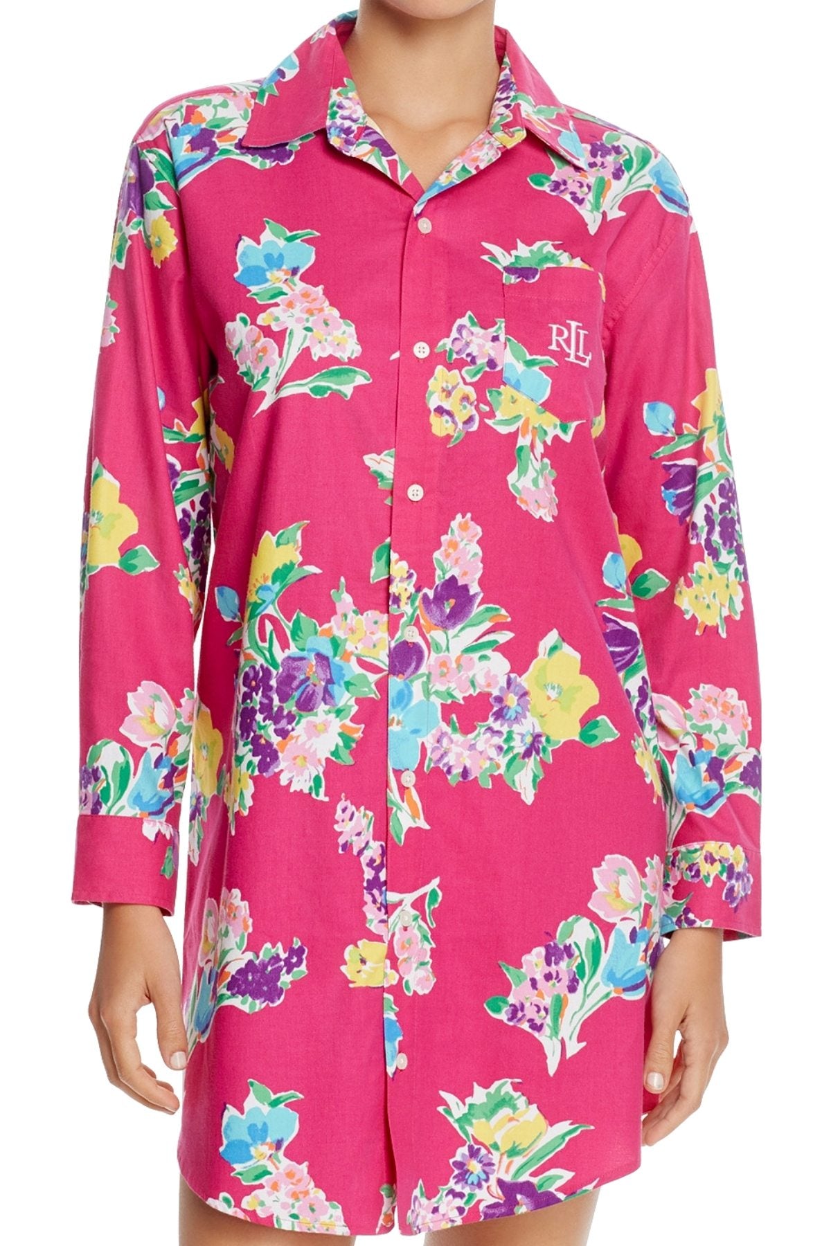 Lauren Ralph Lauren Pink-Floral Portofino Brushed-Twill His Sleepshirt