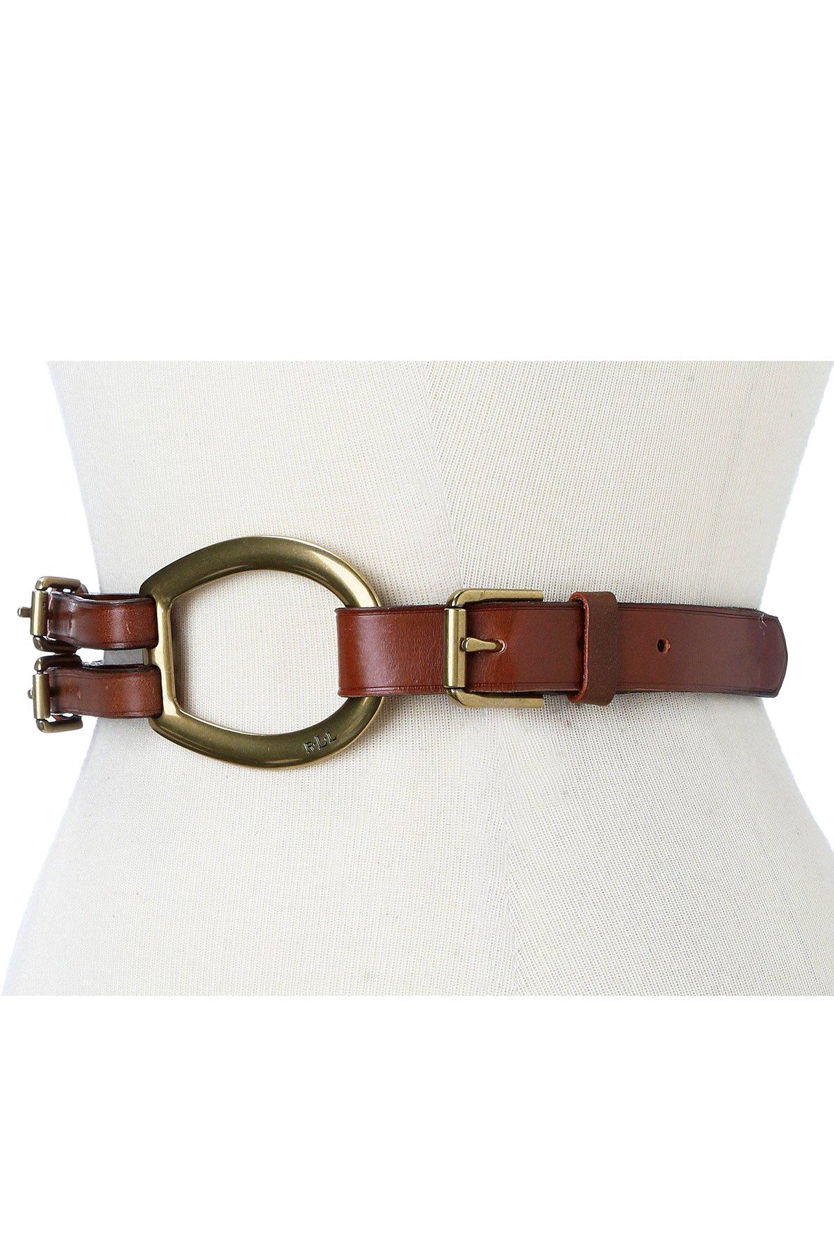 Lauren Ralph Lauren Tan Vachetta Tri-Strap Leather Belt