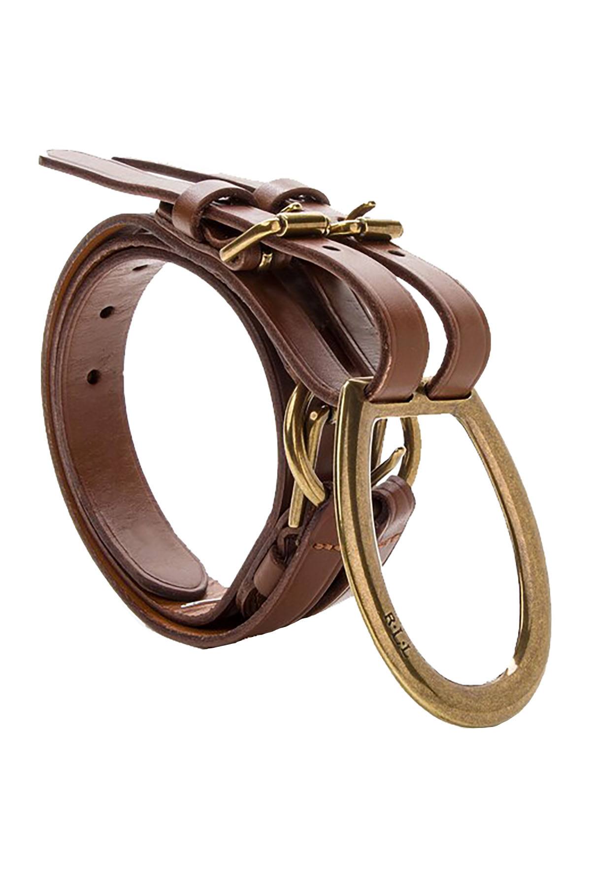 Lauren Ralph Lauren Tan Vachetta Tri-Strap Leather Belt
