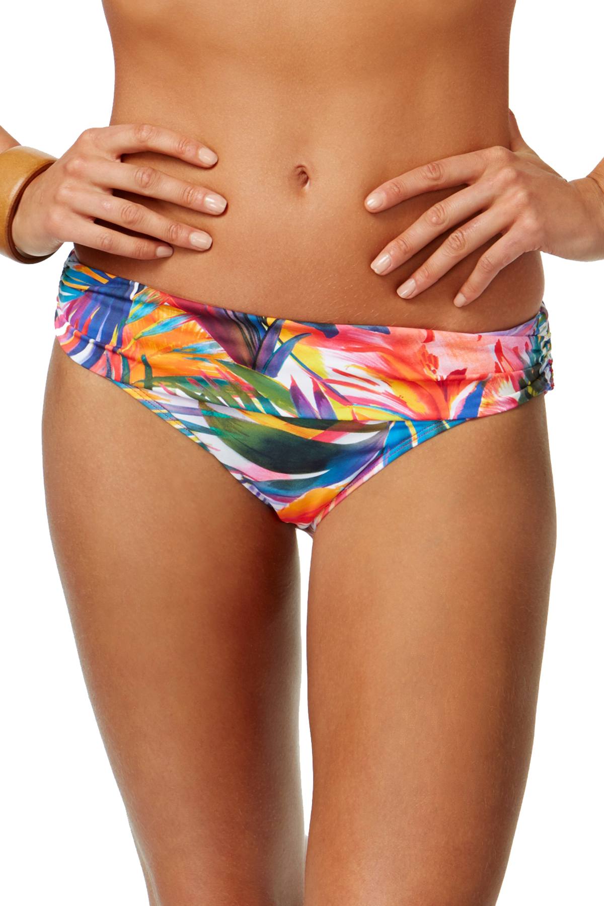 Lauren Ralph Lauren Tropic Palm Shirred Hipster Bikini Bottom in Multicolor
