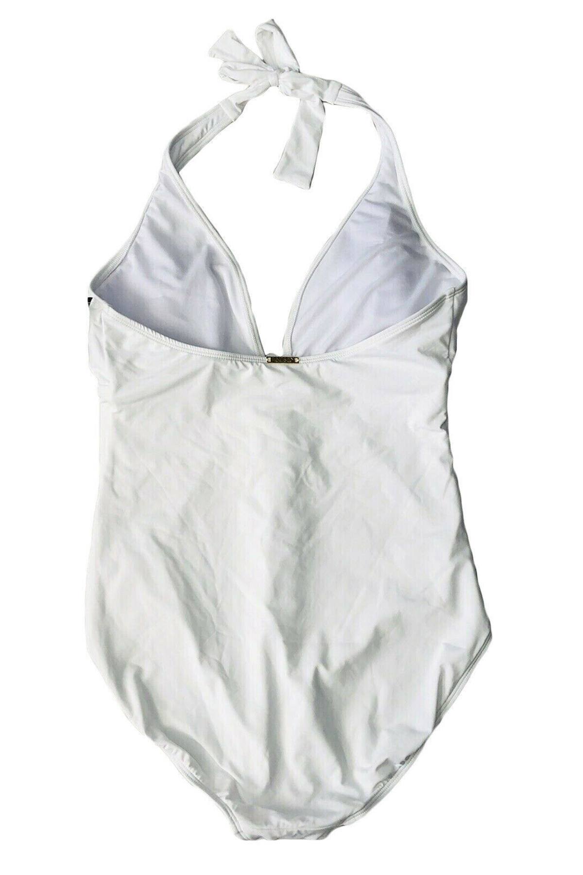 Lauren Ralph Lauren White Lattice Halter Swimsuit