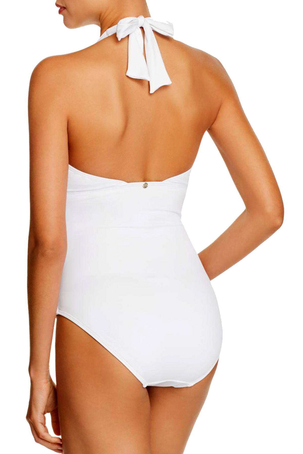Lauren Ralph Lauren White Lattice Halter Swimsuit