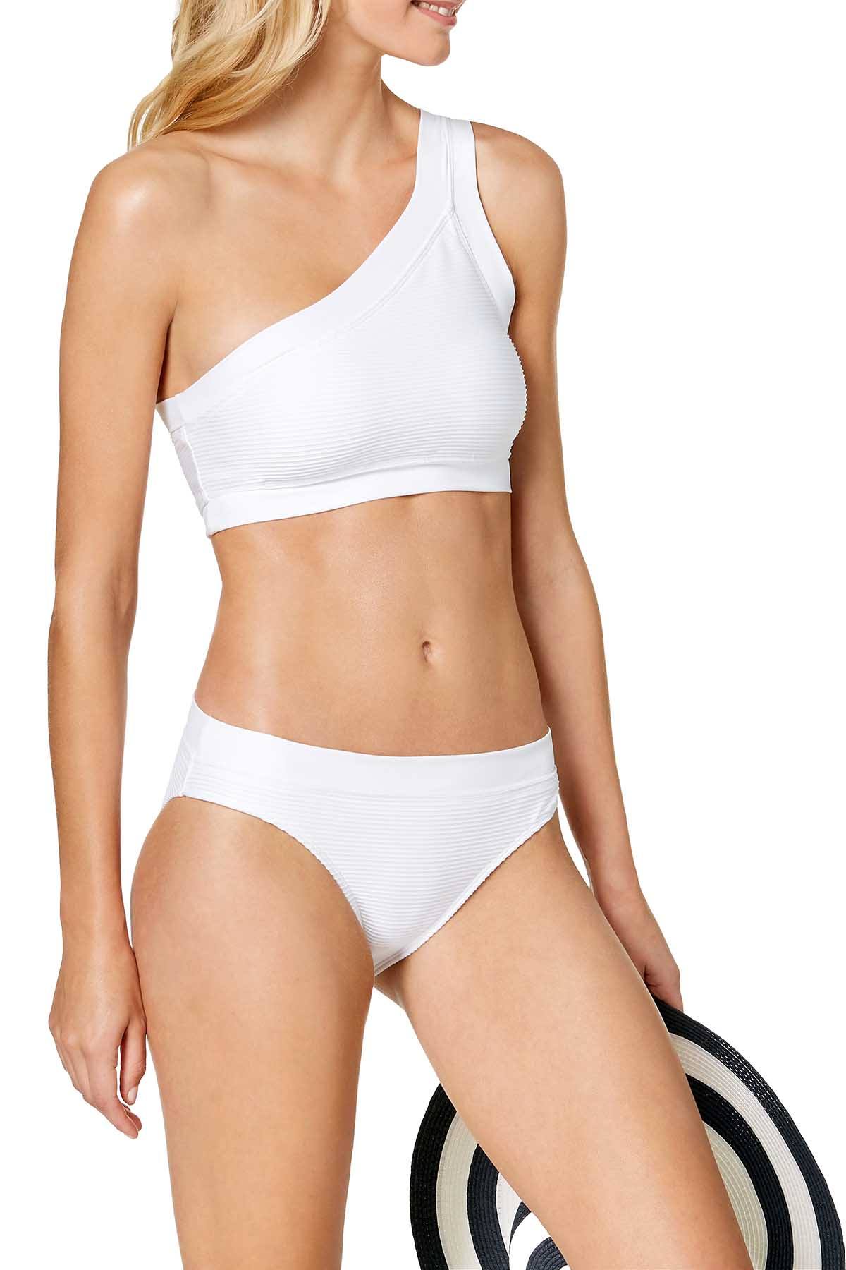 Lauren Ralph Lauren White One Shoulder Rib Knit Bikini Top