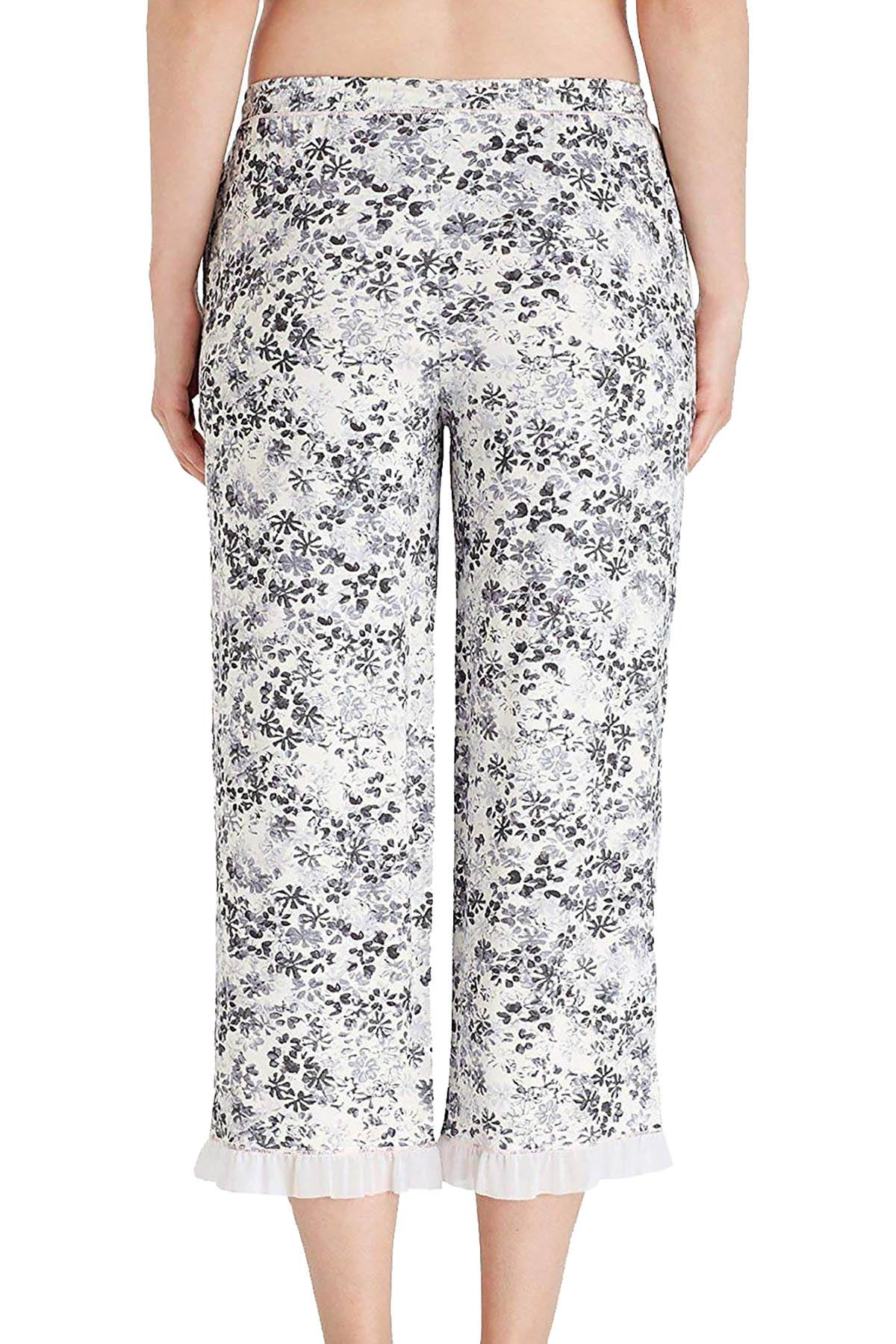 Layla PLUS Black/White Floral Ruffle-Hem Capri Pajama Pant