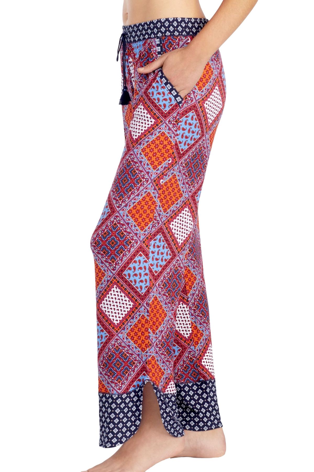 Layla Red/Multi Printed Drawstring/Tassle Lounge Pant