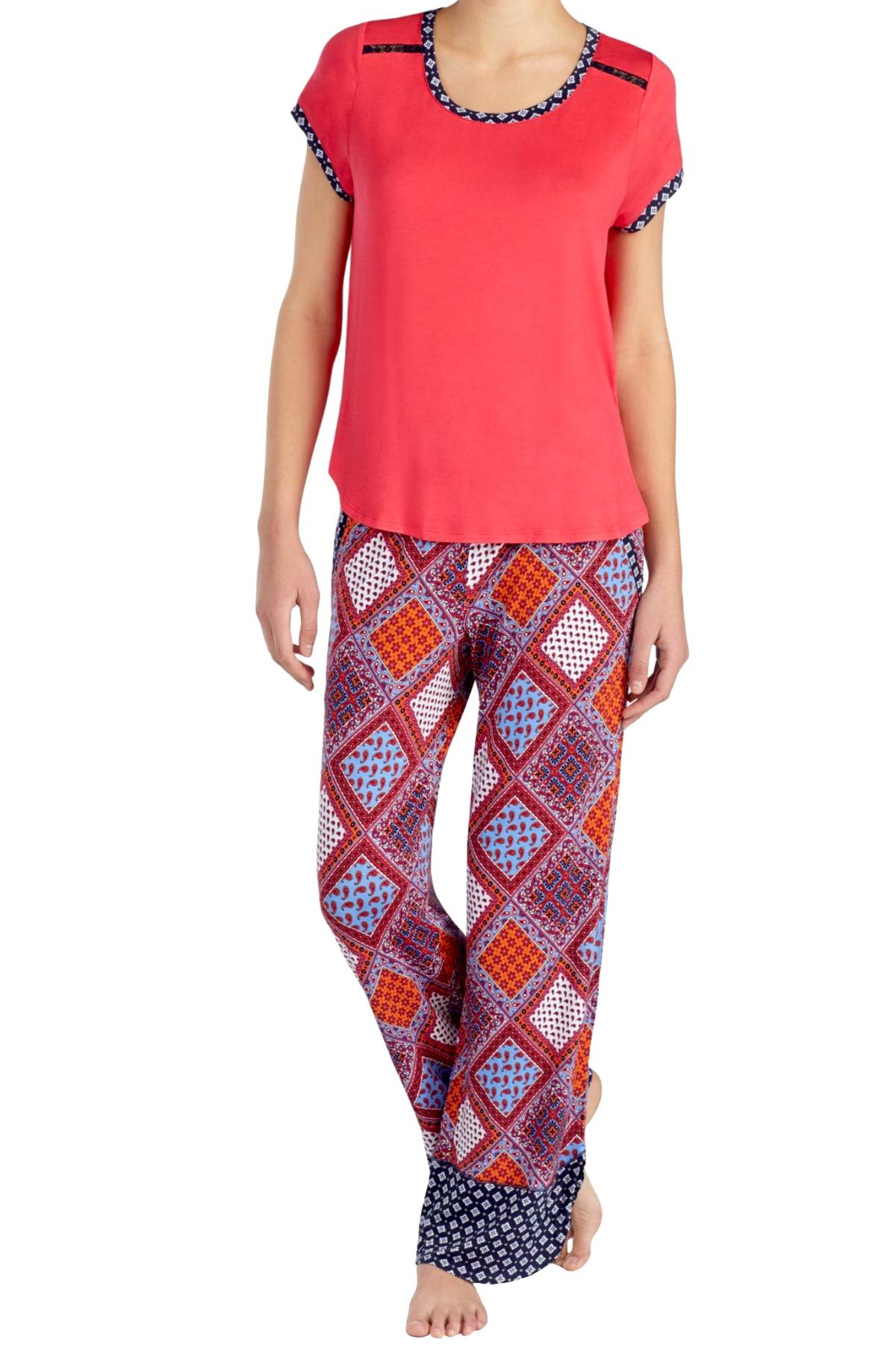 Layla Red/Multi Printed Drawstring/Tassle Lounge Pant