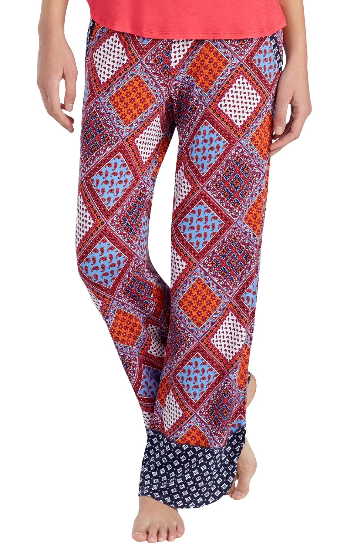 Layla Red/Multi Printed Drawstring/Tassle Lounge Pant