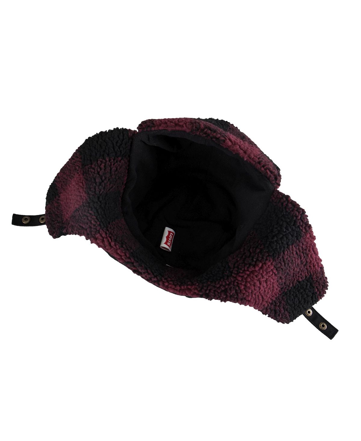 Levi's Canvas Trapper Hat With Plaid Sherpa Lining Black, Red