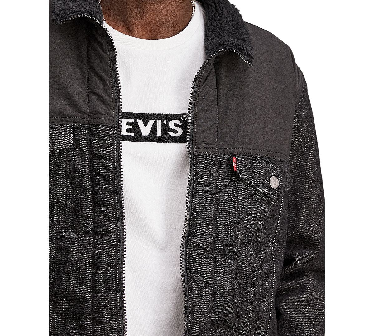Levi's Limited Collection Faux Sherpa Lined Trucker Jacket Washed Black Sherpa Trucker