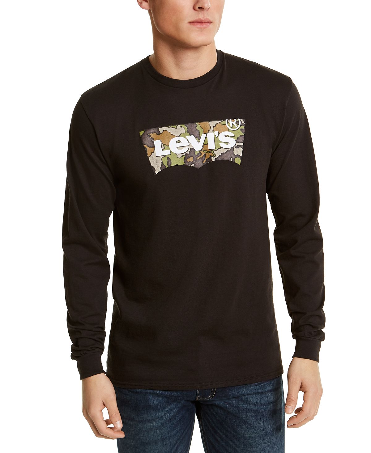 Levi's Long-sleeve Camo Logo T-shirt Caviar Reactive Wash