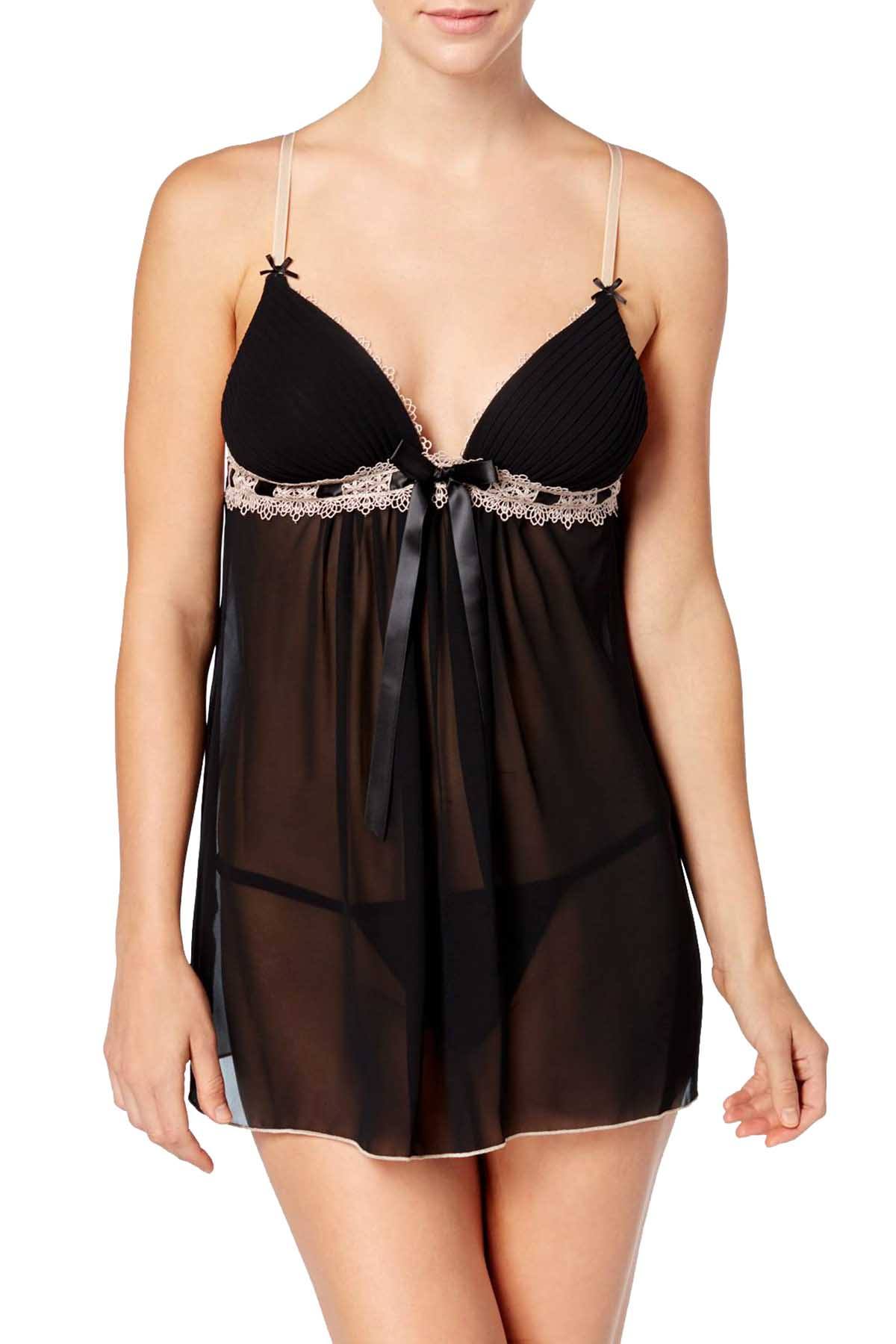 Linea Donatella Black Pleated Babydoll Chemise