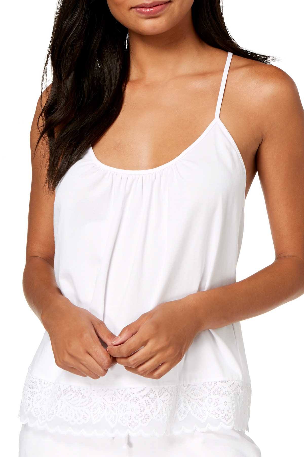Linea Donatella Bridal White Lace-Trim Modal Blend Lounge Tank