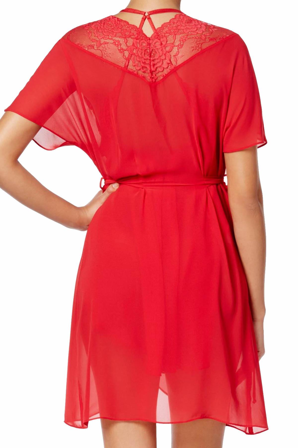 Linea Donatella Crimson-Red Juliet Lace-Trimmed Chiffon Wrap