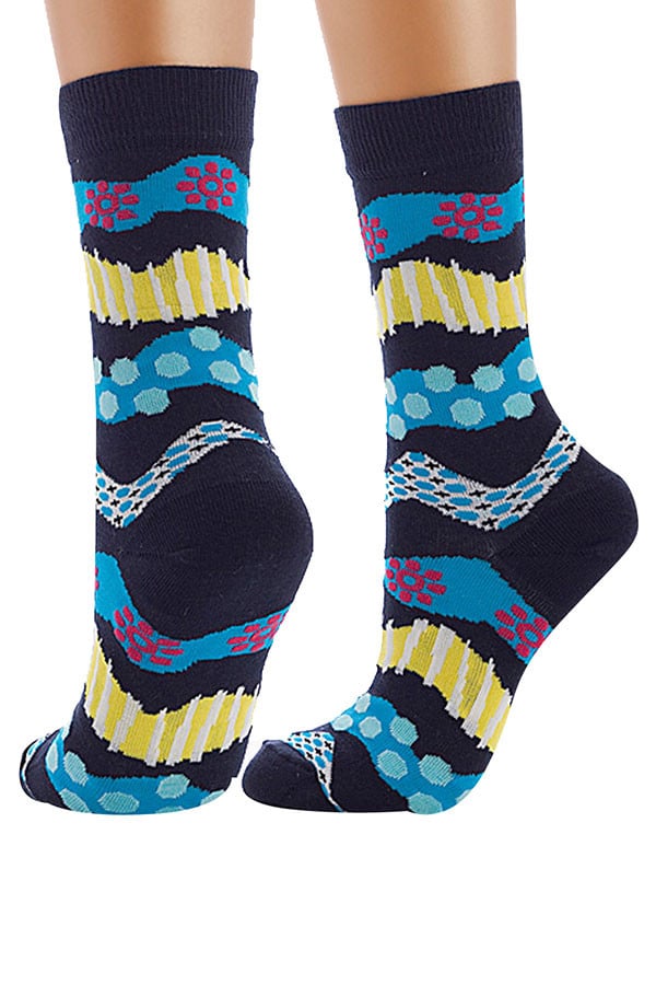 Lucci Navy Coral Crew Sock