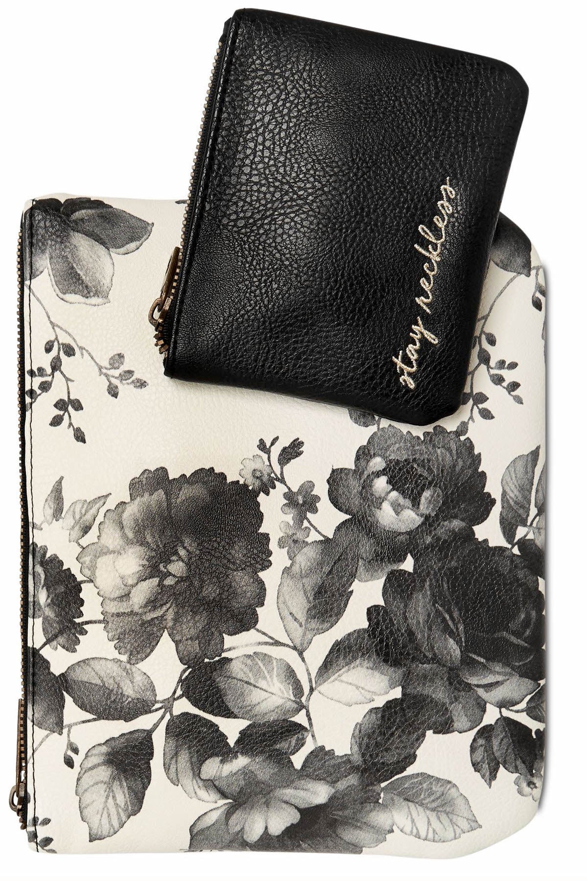 Lucky Brand Black/White Floral 2-Piece Cosmetic Pouch Duo