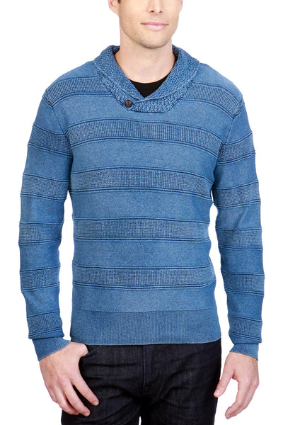 Lucky Brand Indigo Shawl-Collar Striped Pullover Sweater