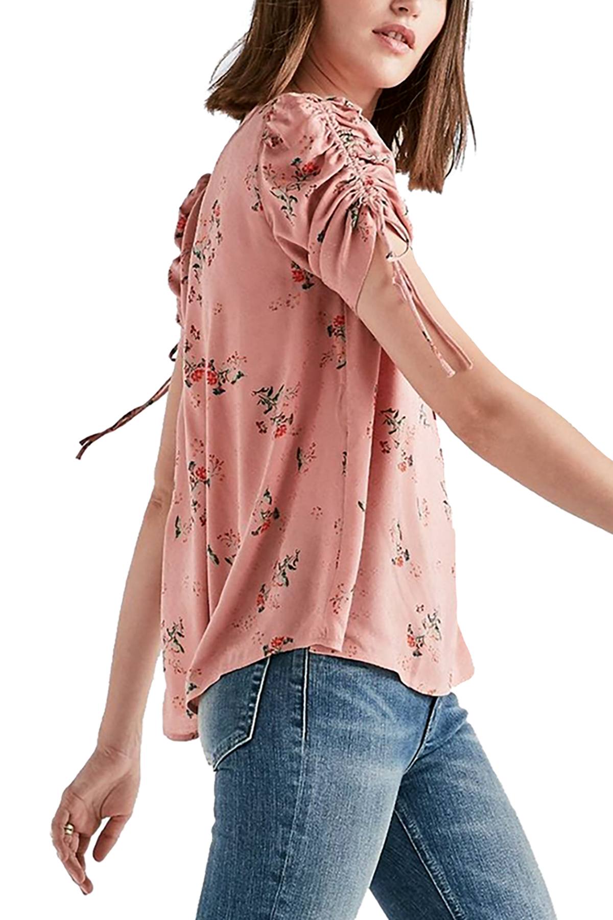 Lucky Brand Pink Puff-Sleeve Printed Top