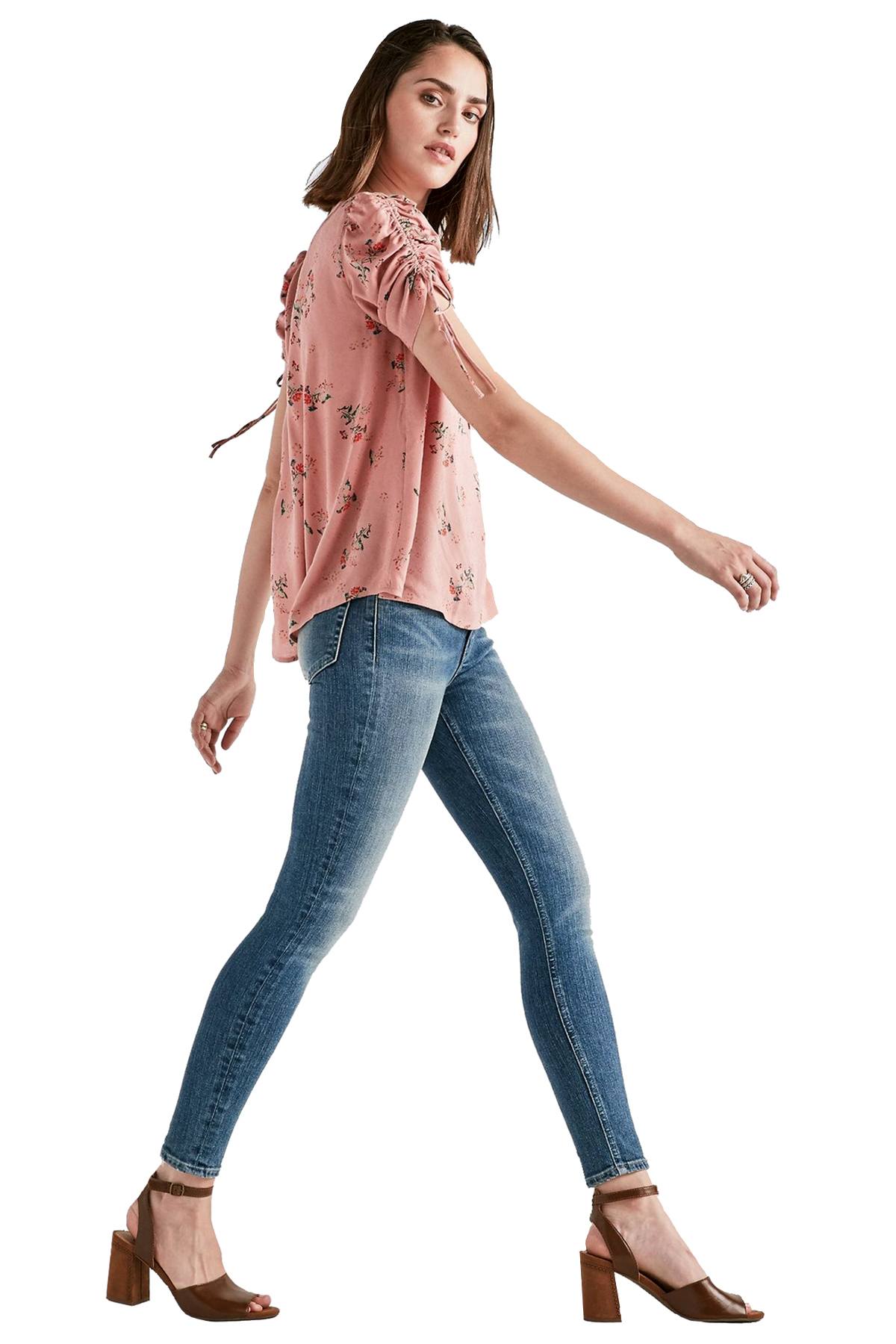 Lucky Brand Pink Puff-Sleeve Printed Top