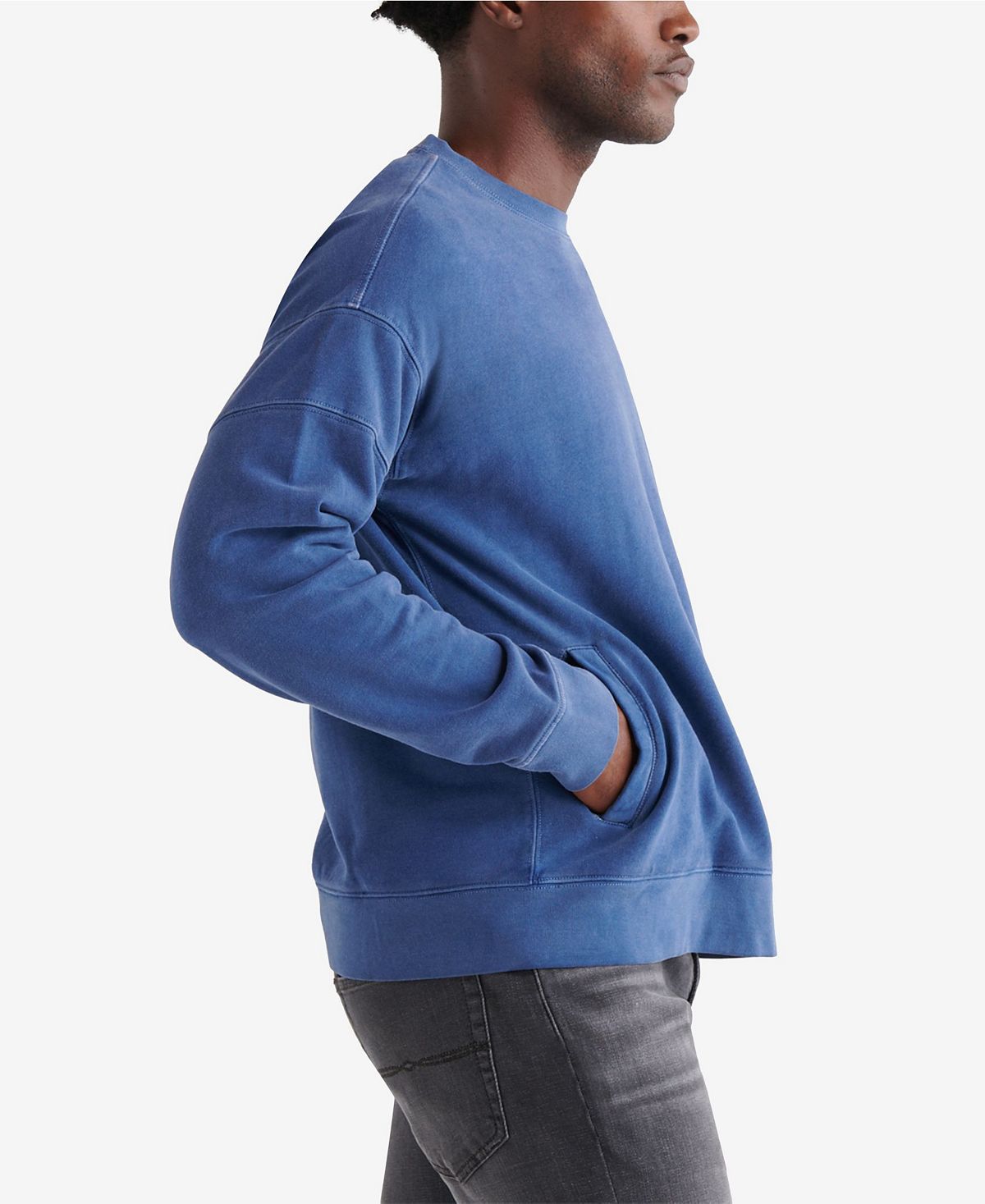 Lucky Brand Sueded Fleece California Crew Sweatshirt Blue