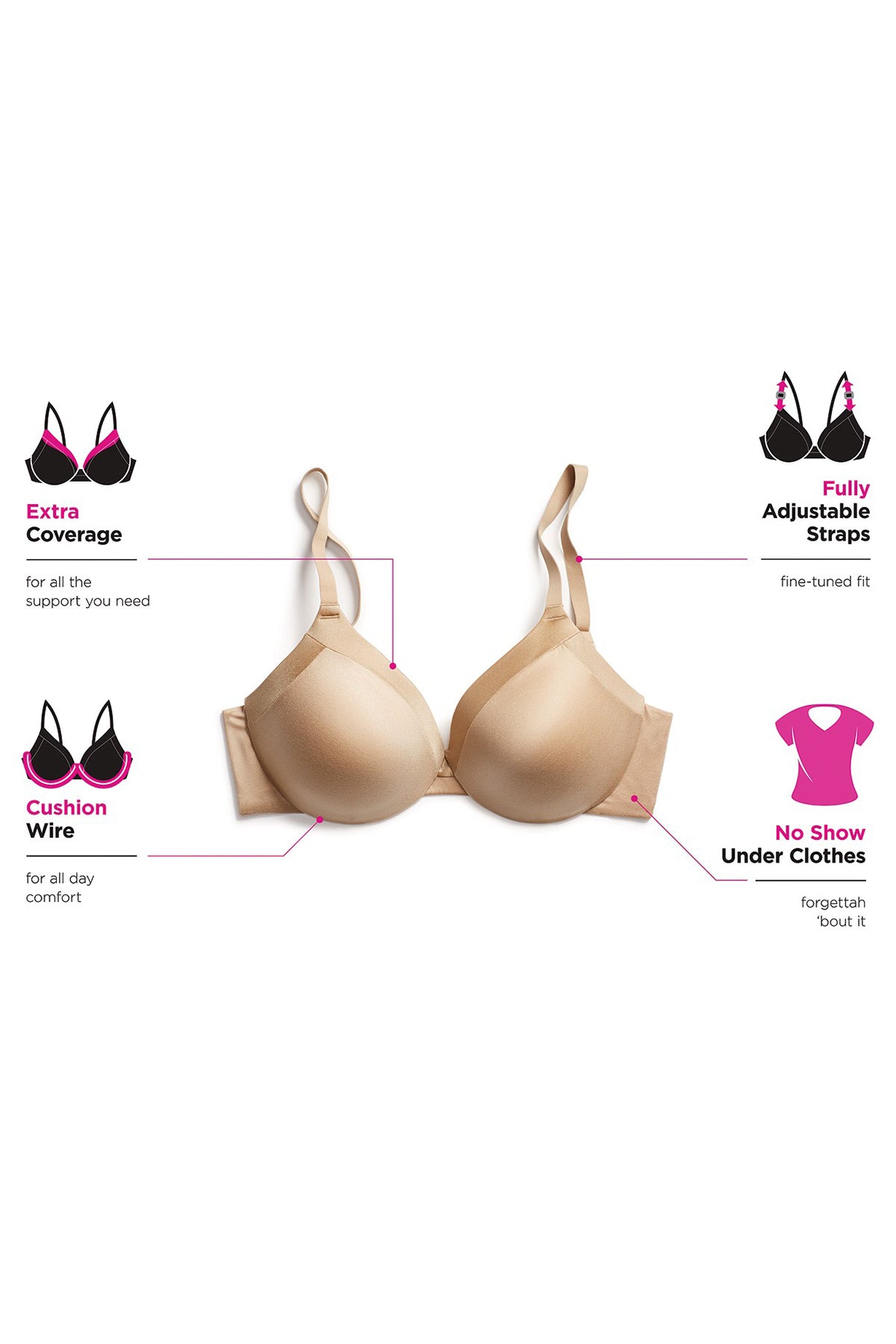 Maidenform White Comfort Devotion Extra-Coverage Convertible T-Shirt Bra