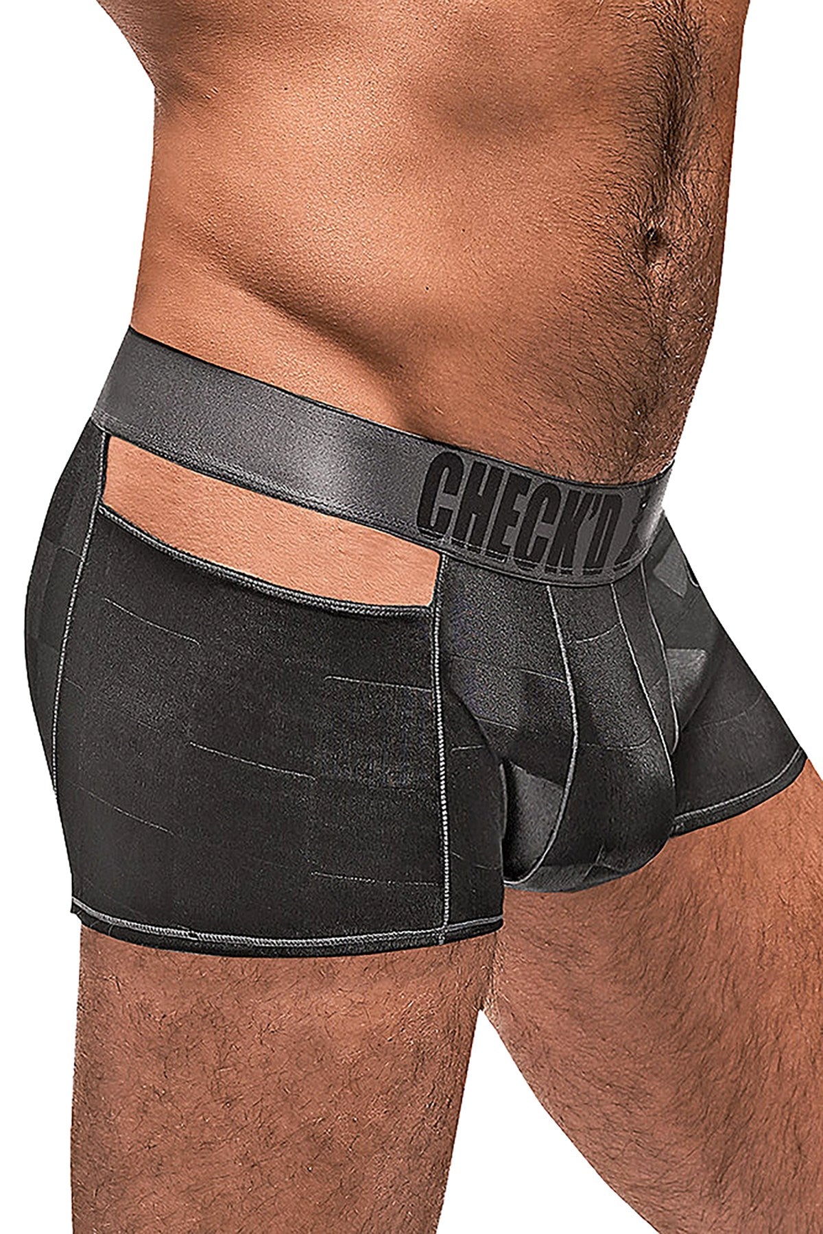 Male Power Black Checked Mate Cutout Boxer Brief