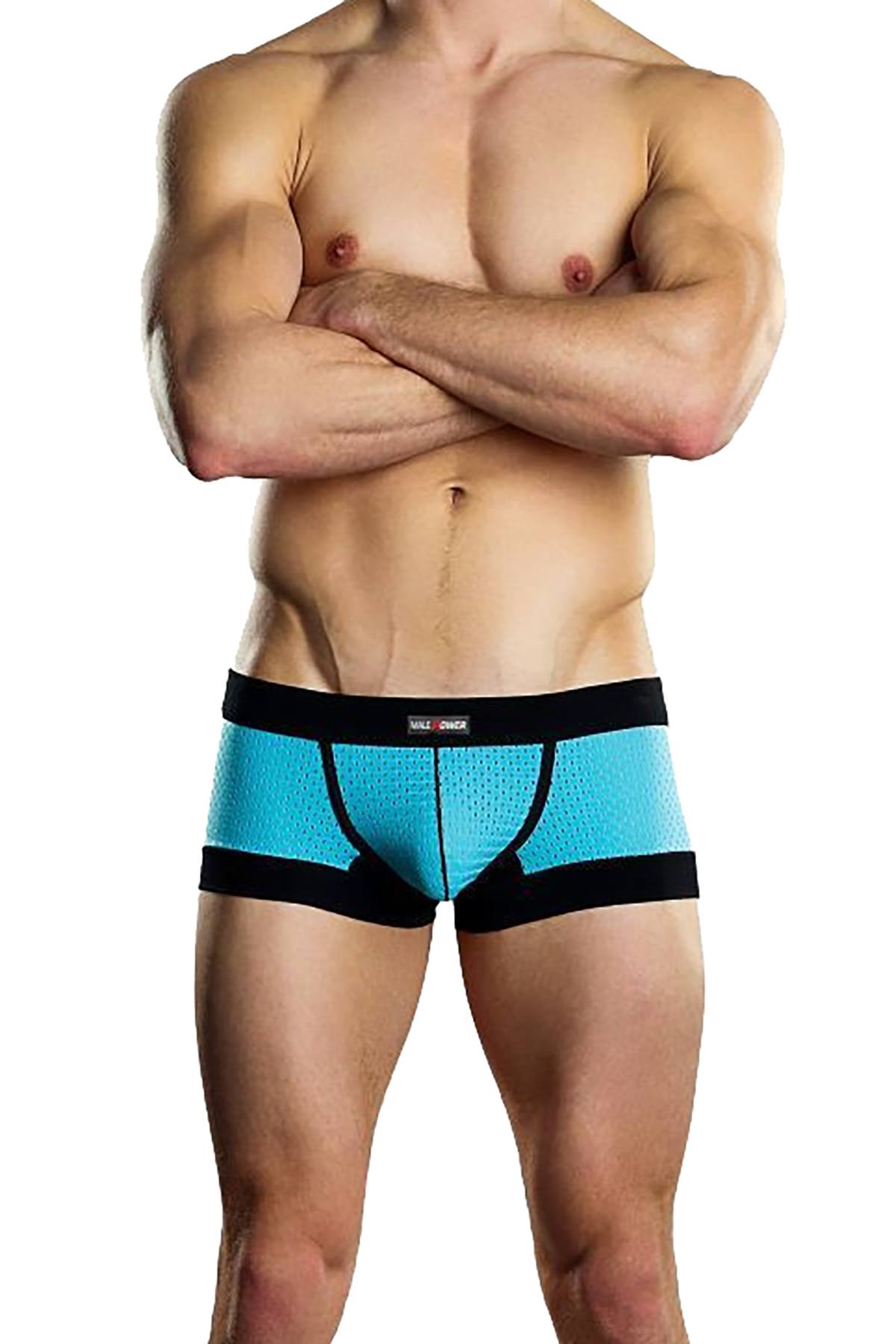 Male Power Blue Athletic-Mesh Sport Trunk