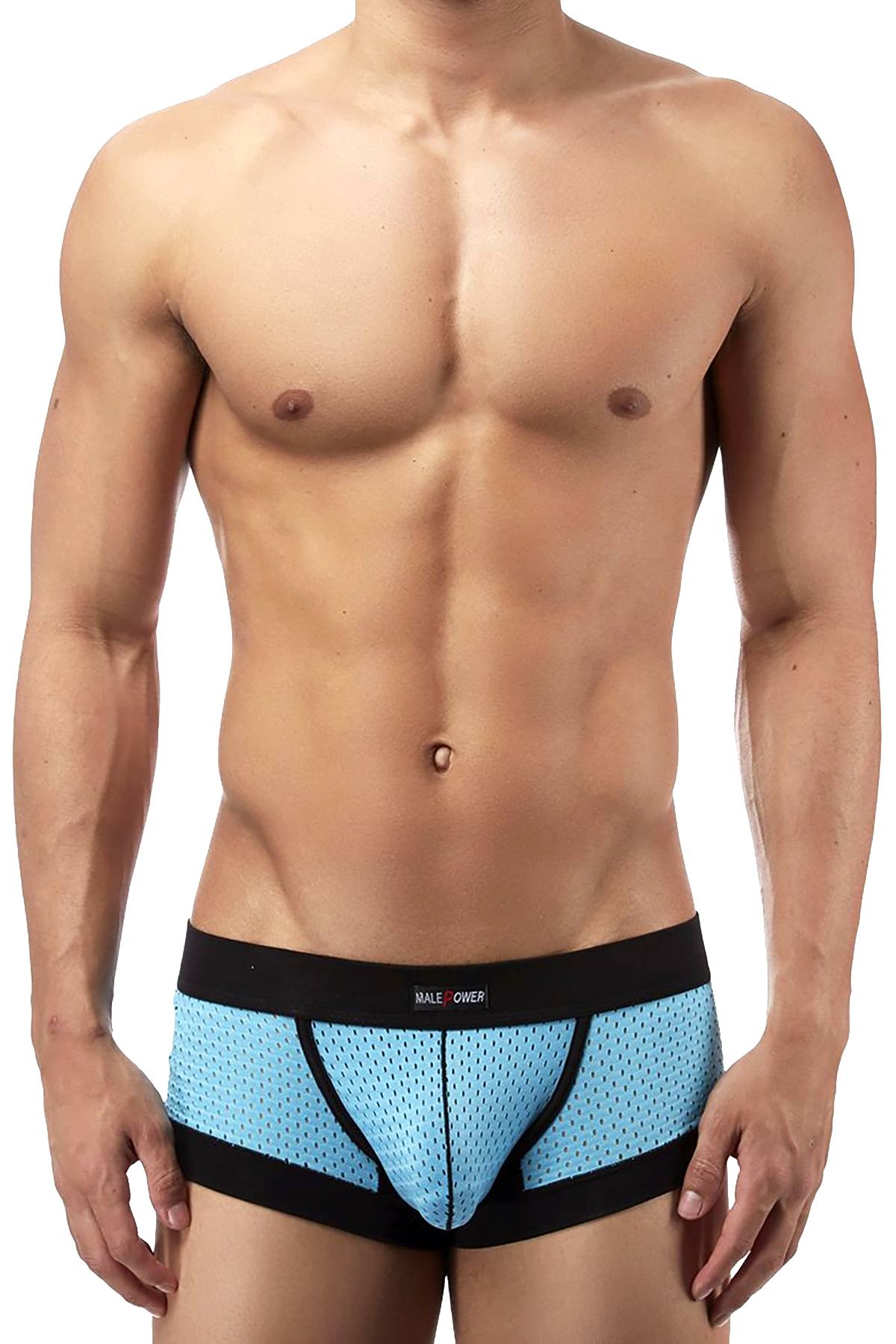 Male Power Blue Athletic-Mesh Sport Trunk