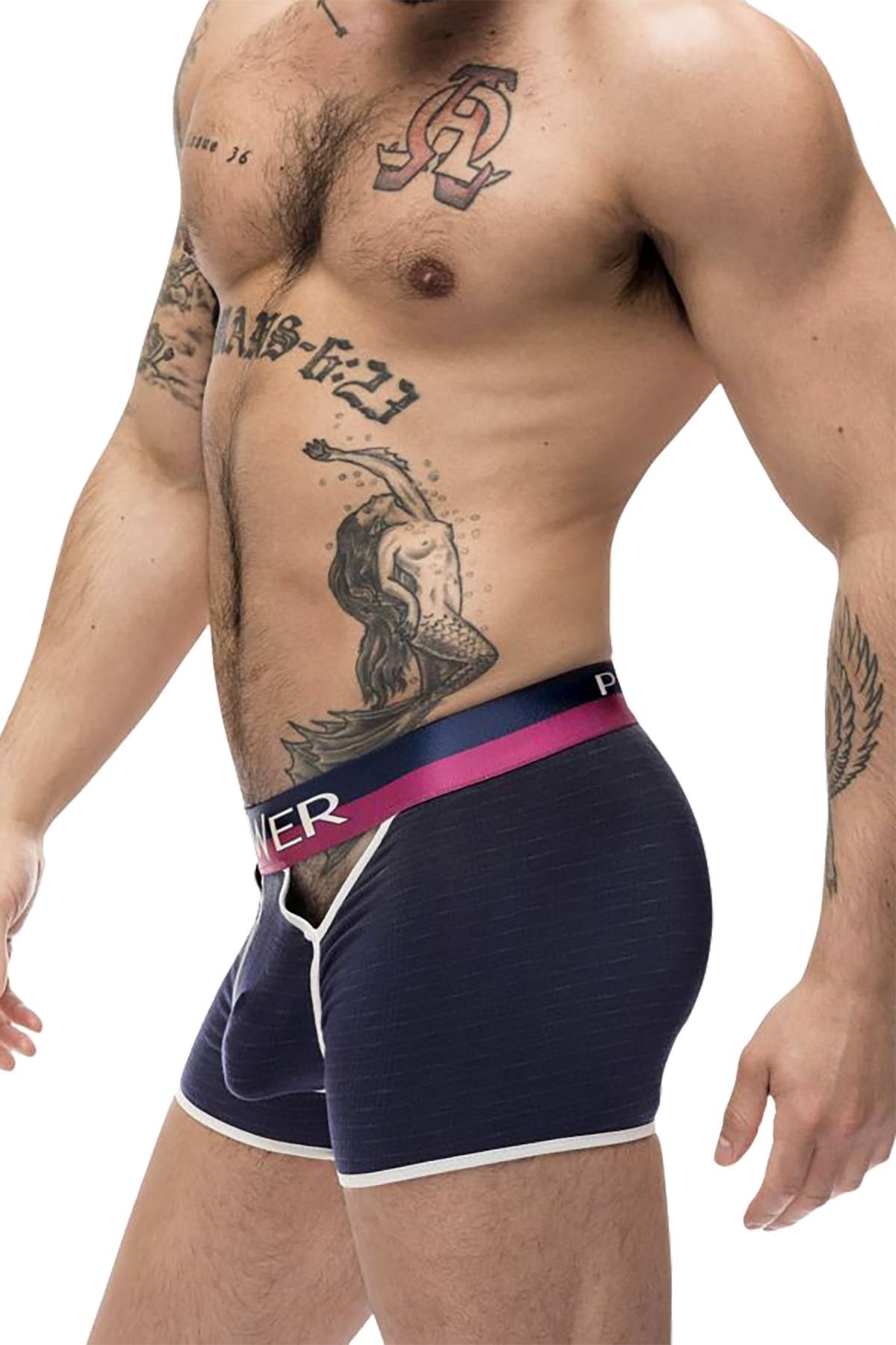 Male Power Navy-Blue French Terry Cut-Out Boxer Brief