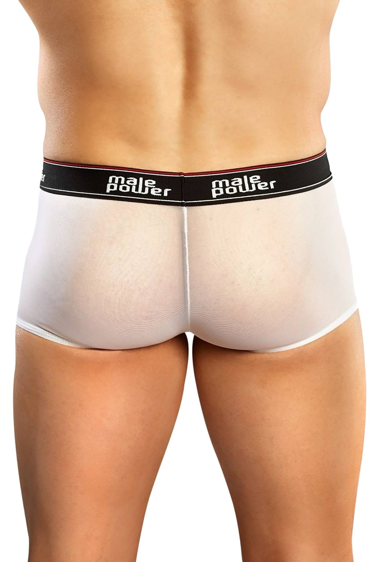 Male Power White Branded Mesh-Pouch Trunk