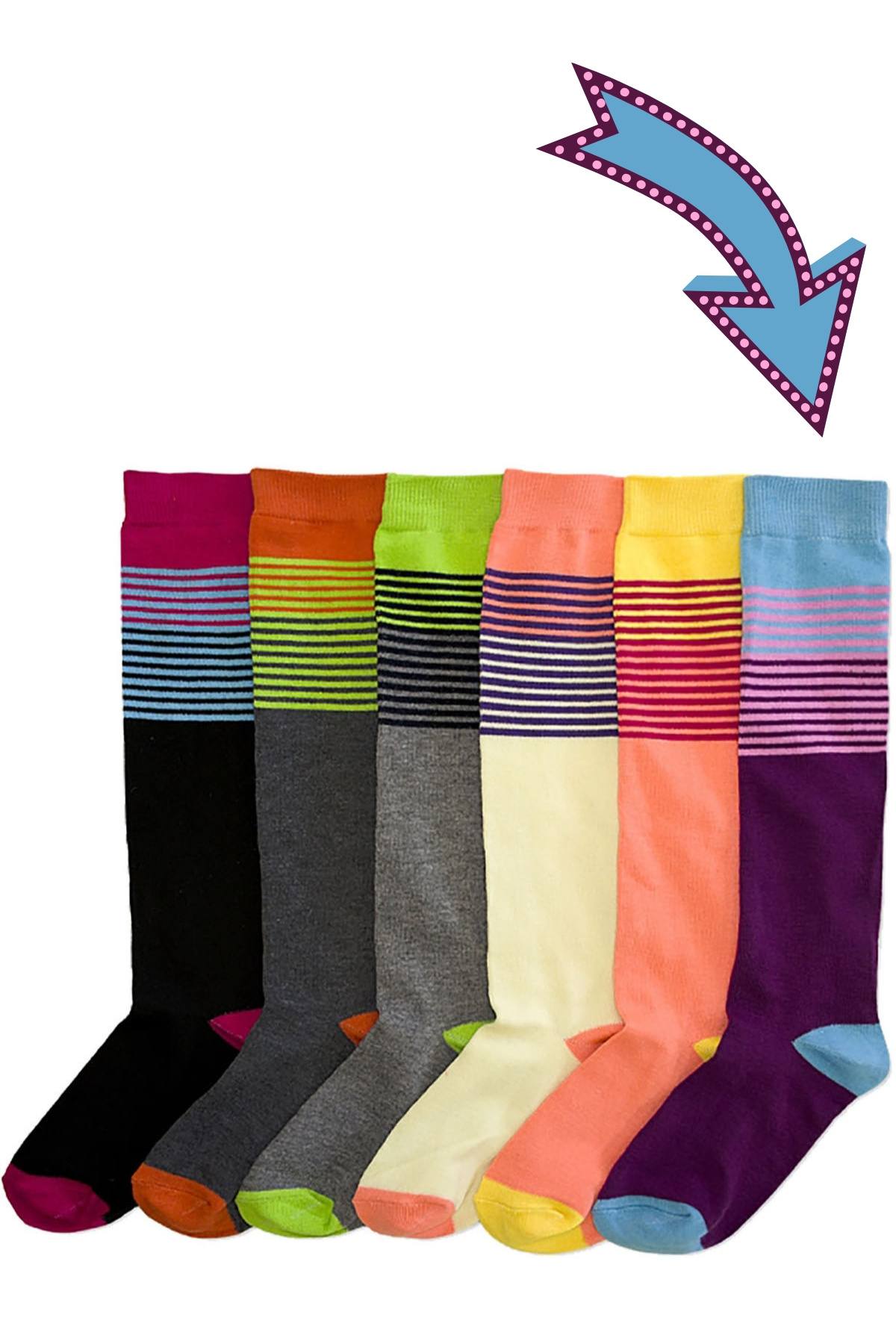 Mamia Eggplant Horizontal Striped Knee High Socks