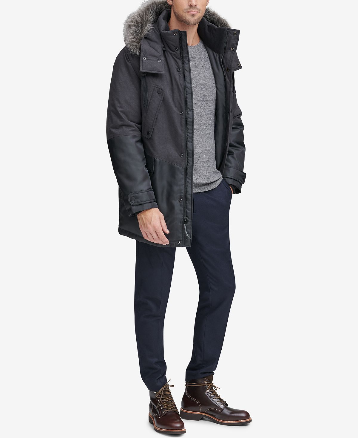 Marc New York Mixed-media Parka With Removable Hood Charcoal Gray