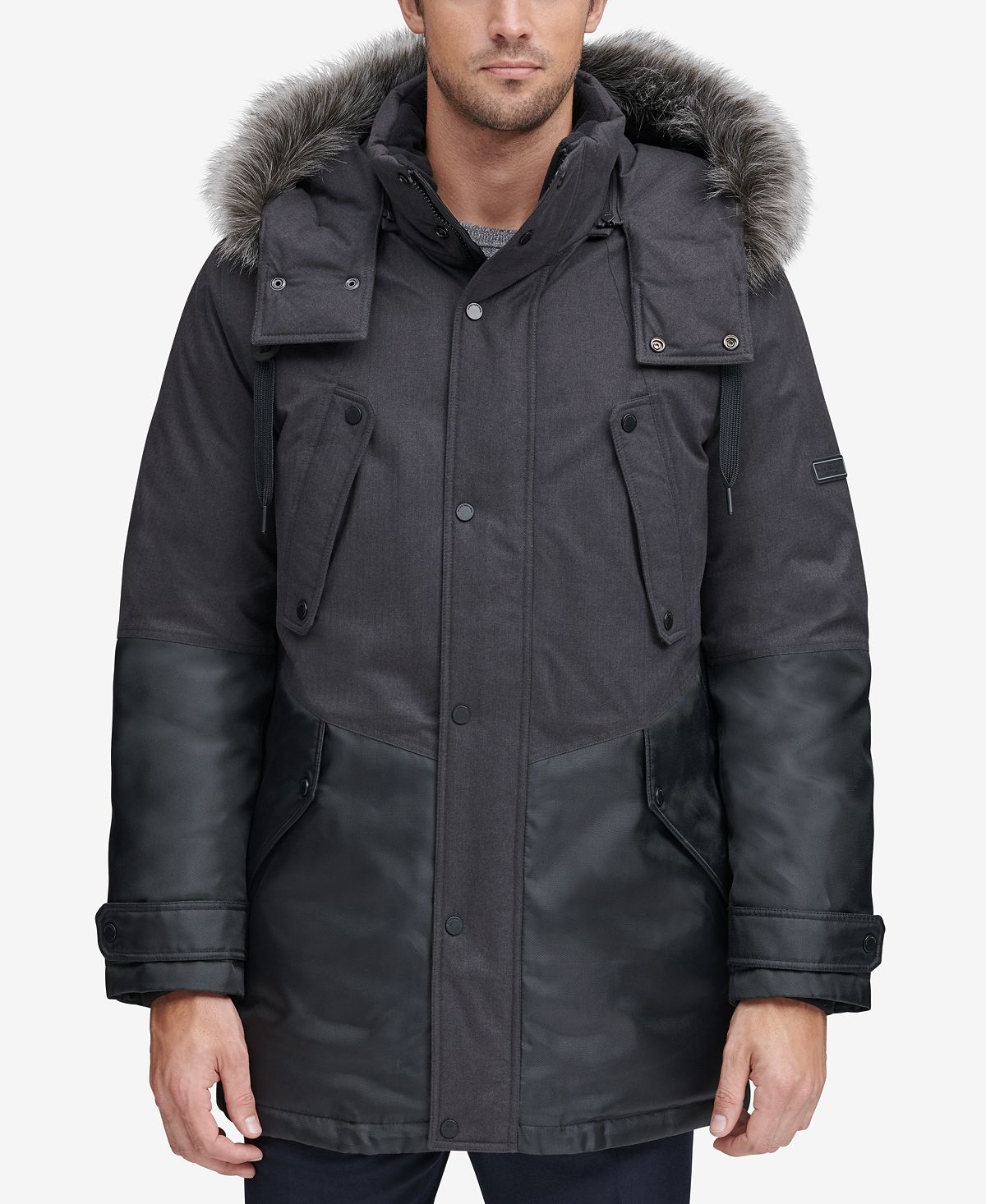Marc New York Mixed-media Parka With Removable Hood Charcoal Gray
