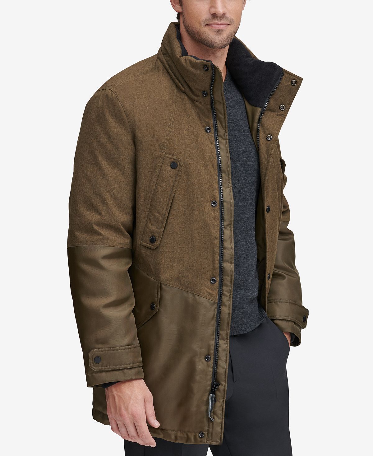 Marc New York Mixed-media Parka With Removable Hood Moss Green