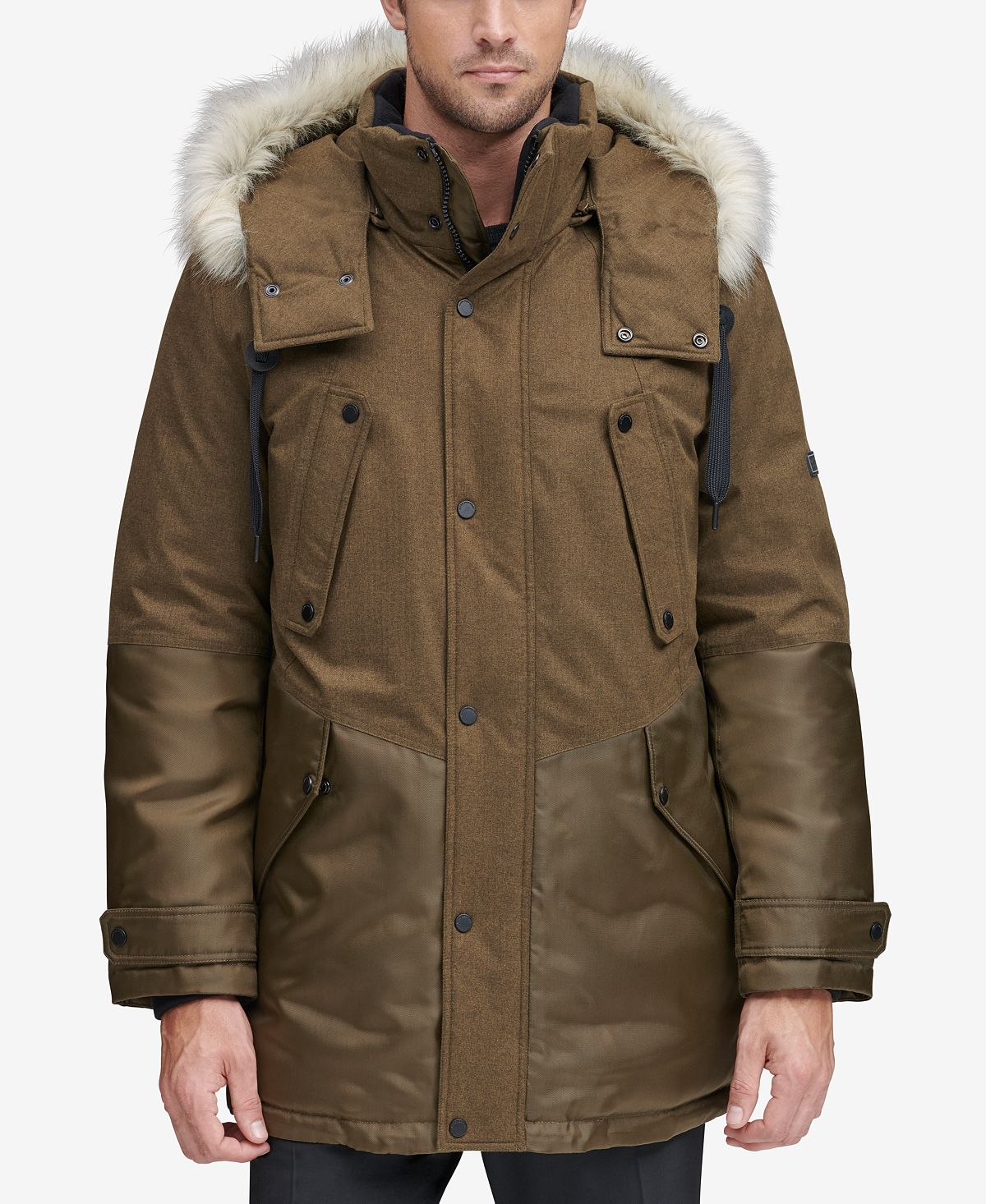Marc New York Mixed-media Parka With Removable Hood Moss Green